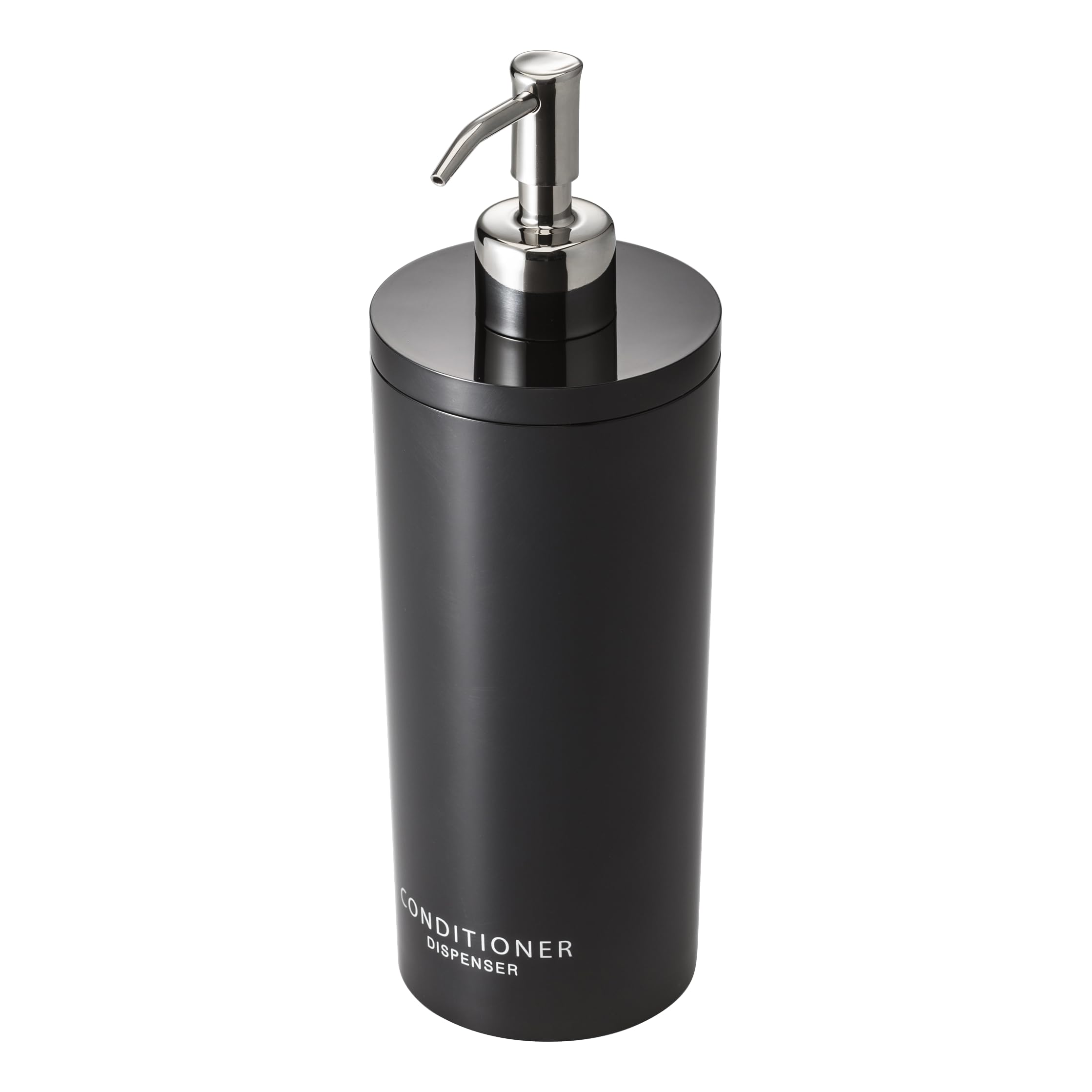 Yamazaki 2931 Modern Black & Silver Round Shower Tower Conditioner Dispenser with Bottle Pump - Perfect for Bathroom, Spa, and Salon Organization