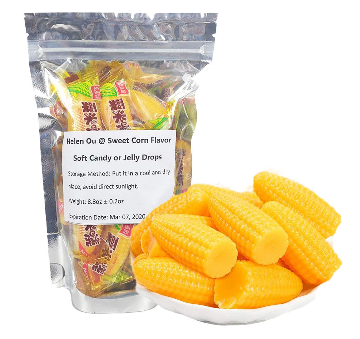 Helen Ou Chinese Snacks Candy - Sweet Corn Flavor Soft Candy & Jelly Drops 250g (8.8oz) | Authentic Asian Treats for Parties, Gifts & Snacking
