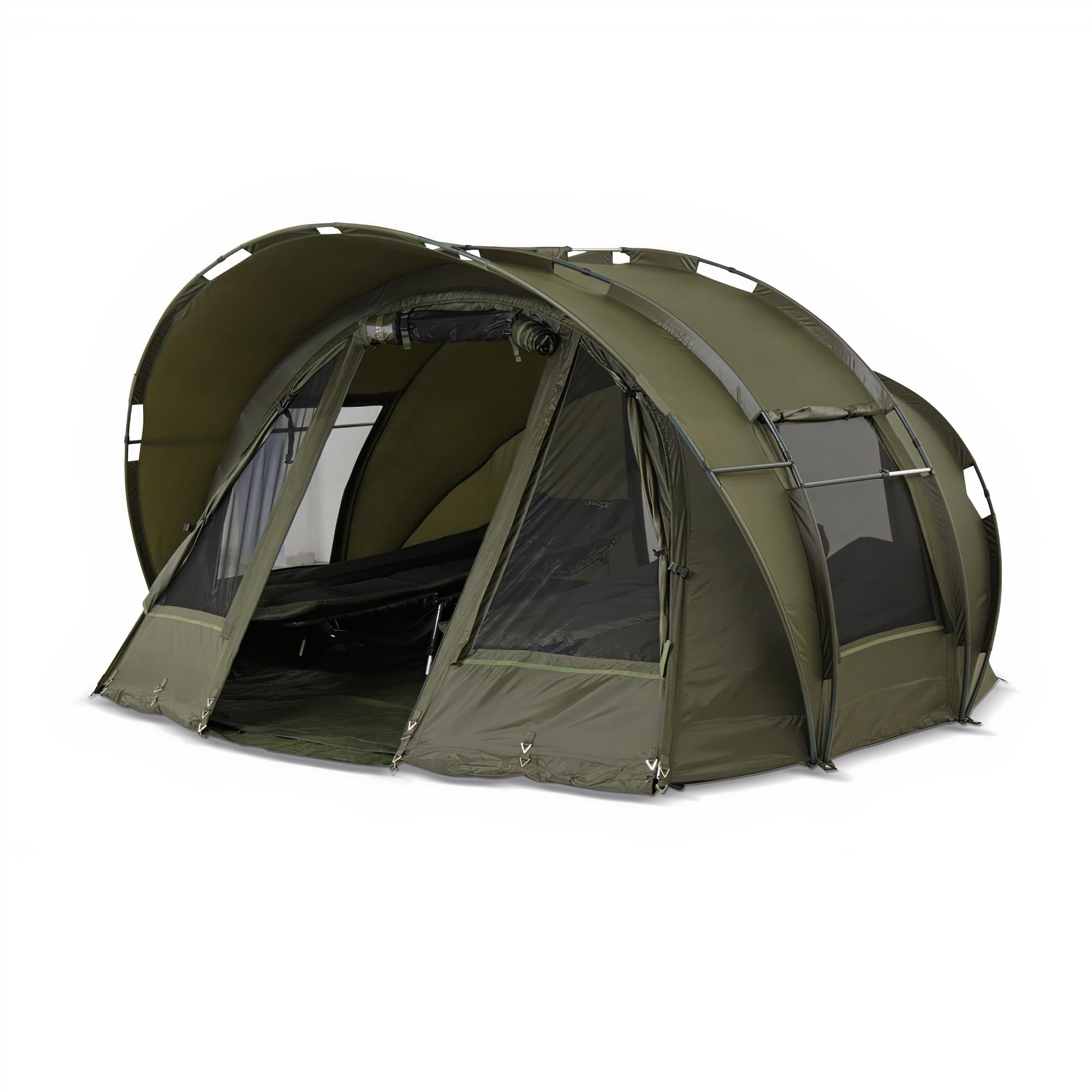 Lucx Leopard Bivvy Fishing Tent - 2-3 Person Waterproof Carp Dome Shelter (10,000mm, Olive Green) for Camping, Angling & Outdoor Adventures