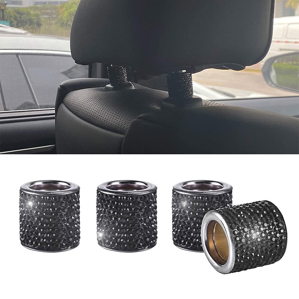 4 Pack Rhinestone Car Seat Headrest Covers - Bling Bling Crystal Diamond Car Interior Accessories for Luxury Vehicle Decoration | Perfect for Weddings, Parties & Special Occasions