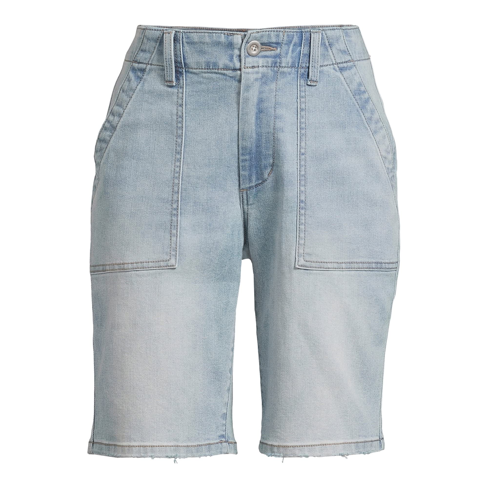Time and Tru Women's Relaxed Fit High-Rise Denim Bermuda Shorts - Light Wash Size 14 | Comfortable Casual Summer Shorts for Beach, Travel & Everyday Wear
