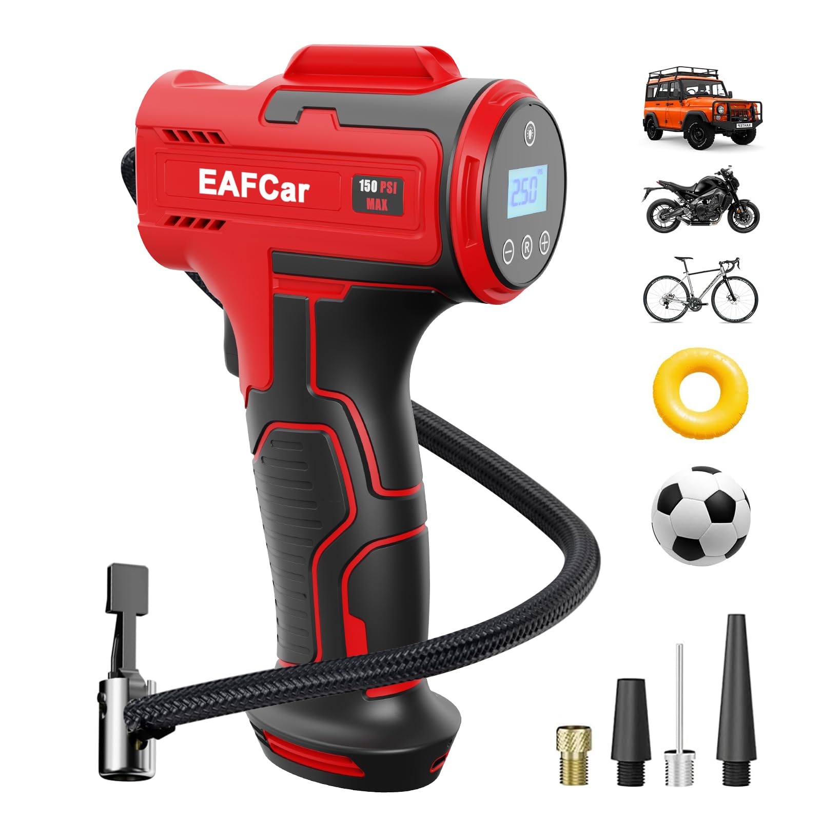 150 PSI Cordless Portable Tire Inflator - Rechargeable Air Compressor Pump for Cars, Bikes, Motorcycles & Sports Balls | Fast Inflation for Road Trips, Camping & Emergency Tire Repair