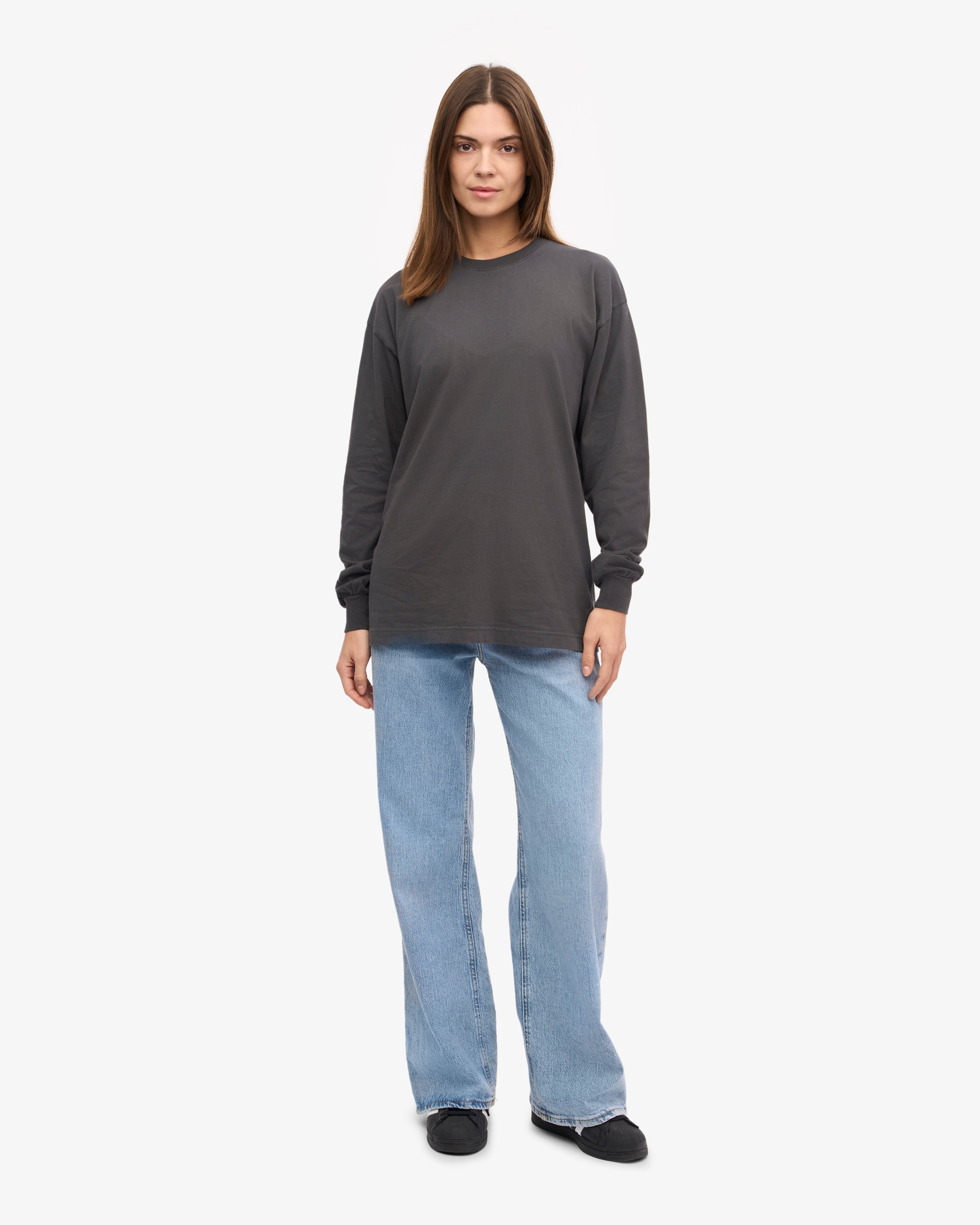 Organic Oversized Long Sleeve T-Shirt for Women - Soft Lava Grey Cotton Tee - Comfortable Loungewear & Casual Everyday Wear