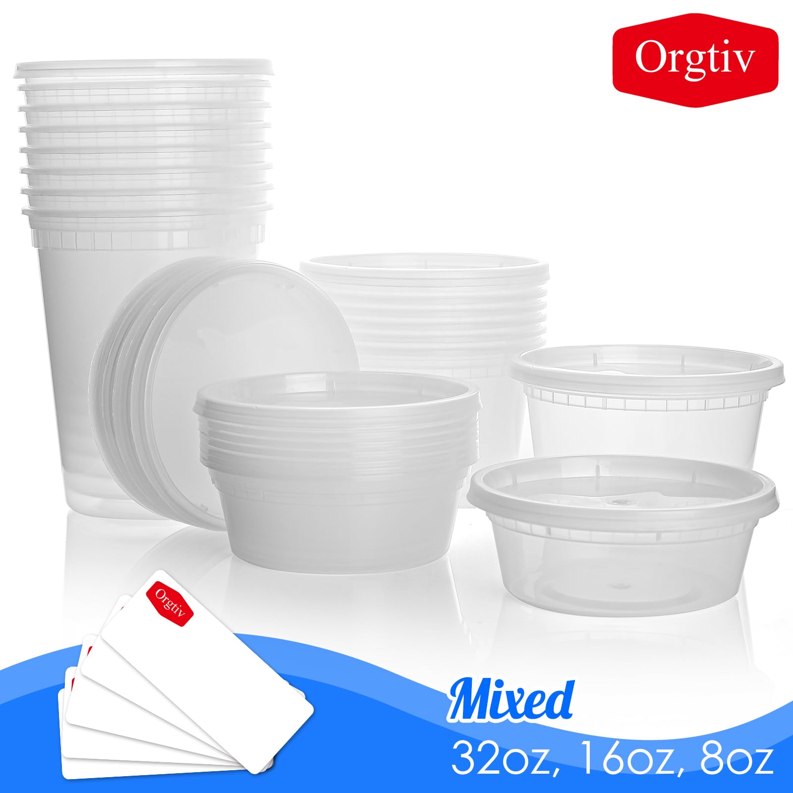 48-Pack 8oz, 16oz, 32oz Plastic Deli Containers with Lids - Airtight Freezer & Food Storage Containers, BPA-Free Disposable Takeout Cups for Soup, Slime, Meal Prep, Leftovers - Perfect for Restaurants, Catering & Home Kitchen Organization
