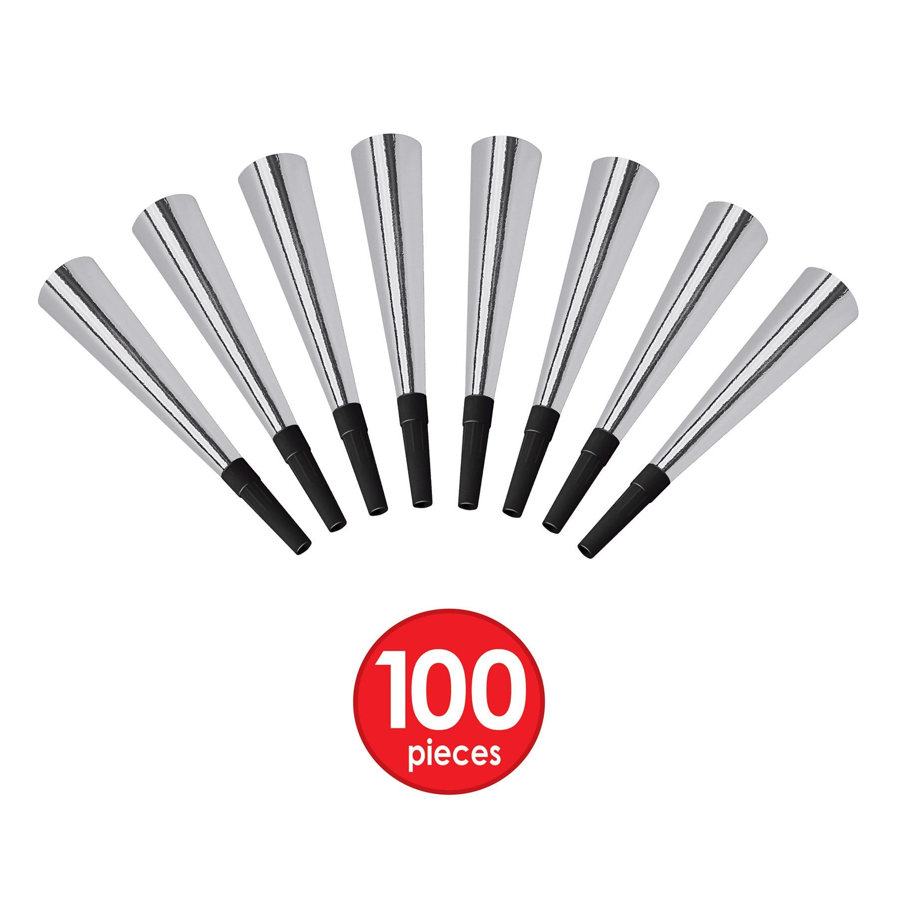 100 Pack Beistle Sparkling Silver New Year's Party Horns - Noise Makers for New Year's Eve Celebrations, Birthday Parties & Festive Events