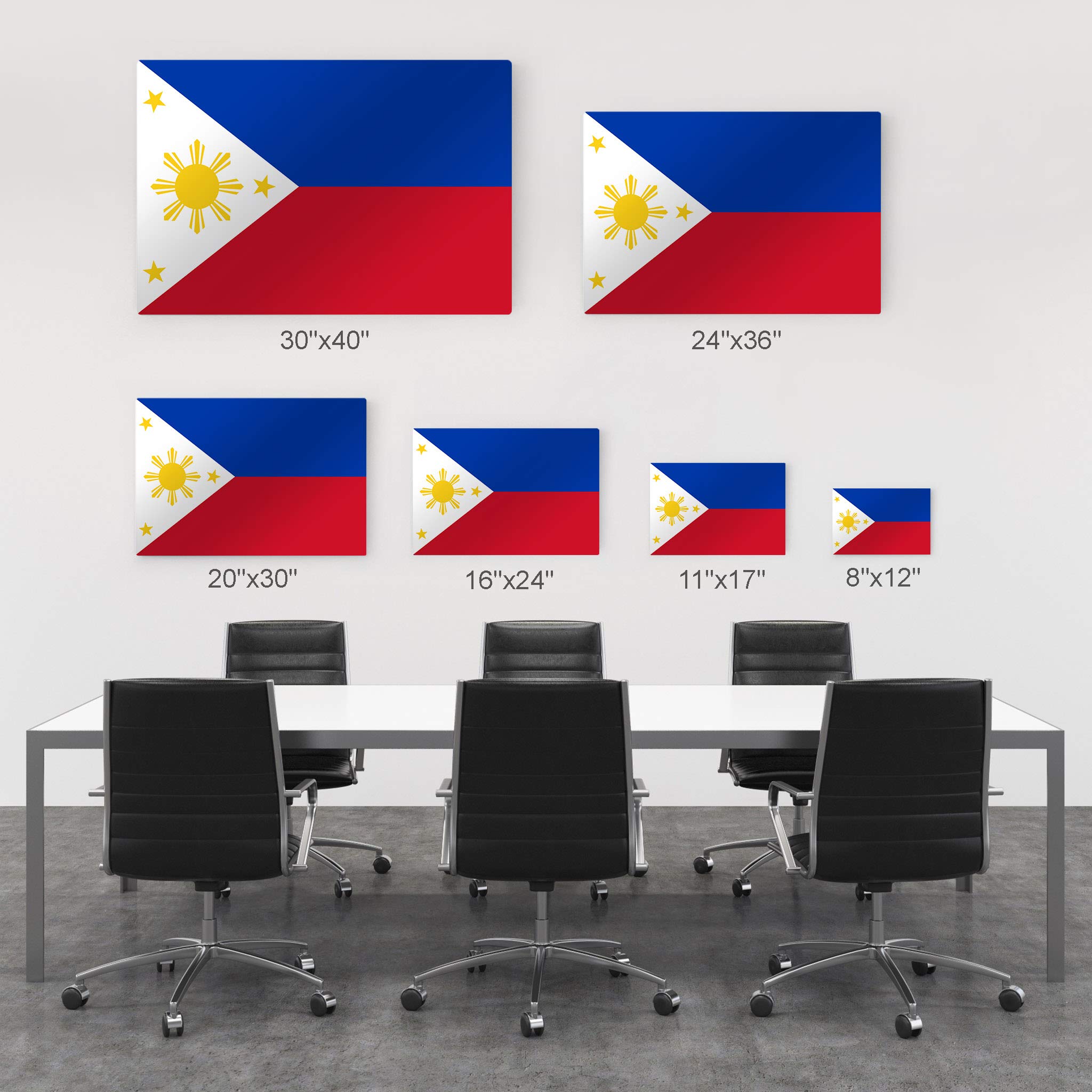 Philippines Flag Metal Wall Art Print - 24x36 Inch Ready to Hang Modern Home Decor for Office, Living Room, Dorm, Bedroom, Kitchen, Man Cave, Sports Club & Bar | Made in USA