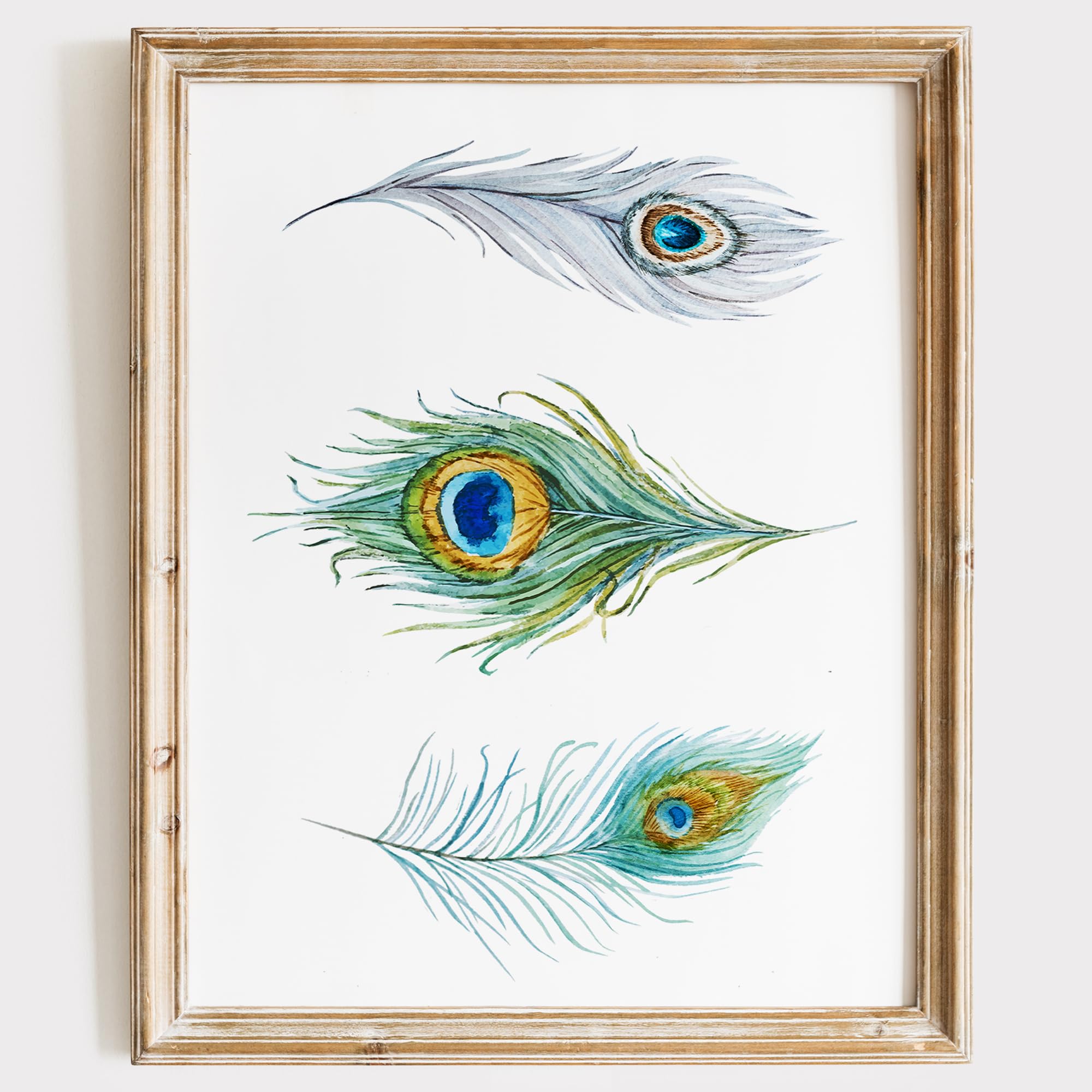 Peacock Feathers Wall Art Print - Unframed 8x10 Inch - Elegant Peacock Wall Decor for Living Room, Office, Bedroom - Luxury Home Decor & Farmhouse Style Artwork - Perfect for Boho, Modern & Vintage Interior Design