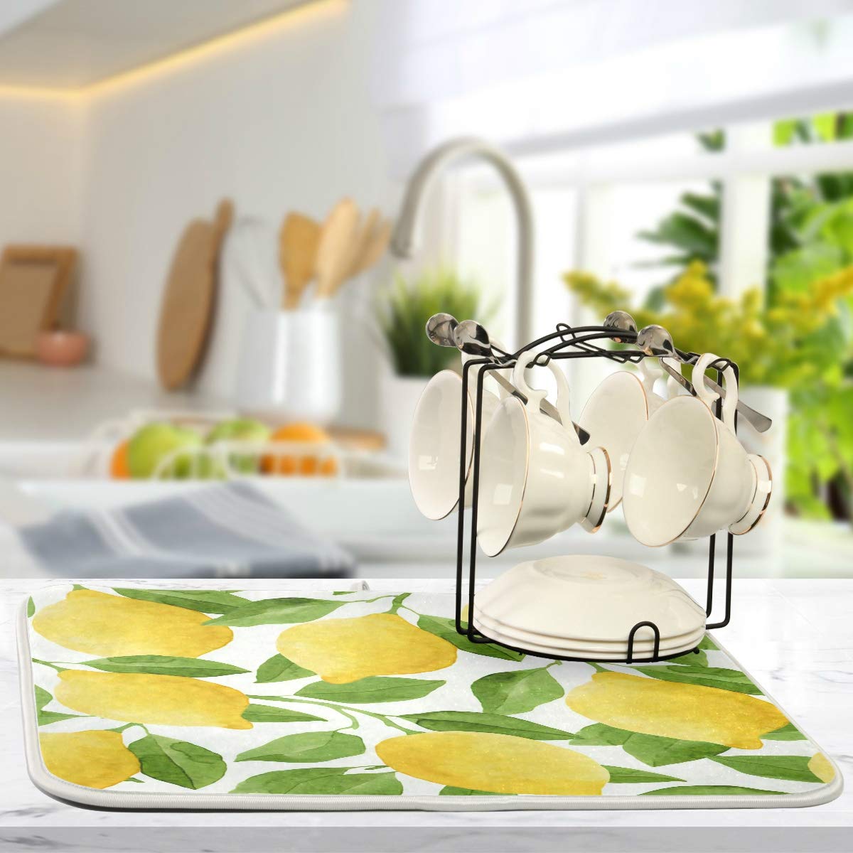 Lemon Dish Drying Mat 18x24 Inch - Reversible Sink Mat for Kitchen Counter & Drying Dishes
