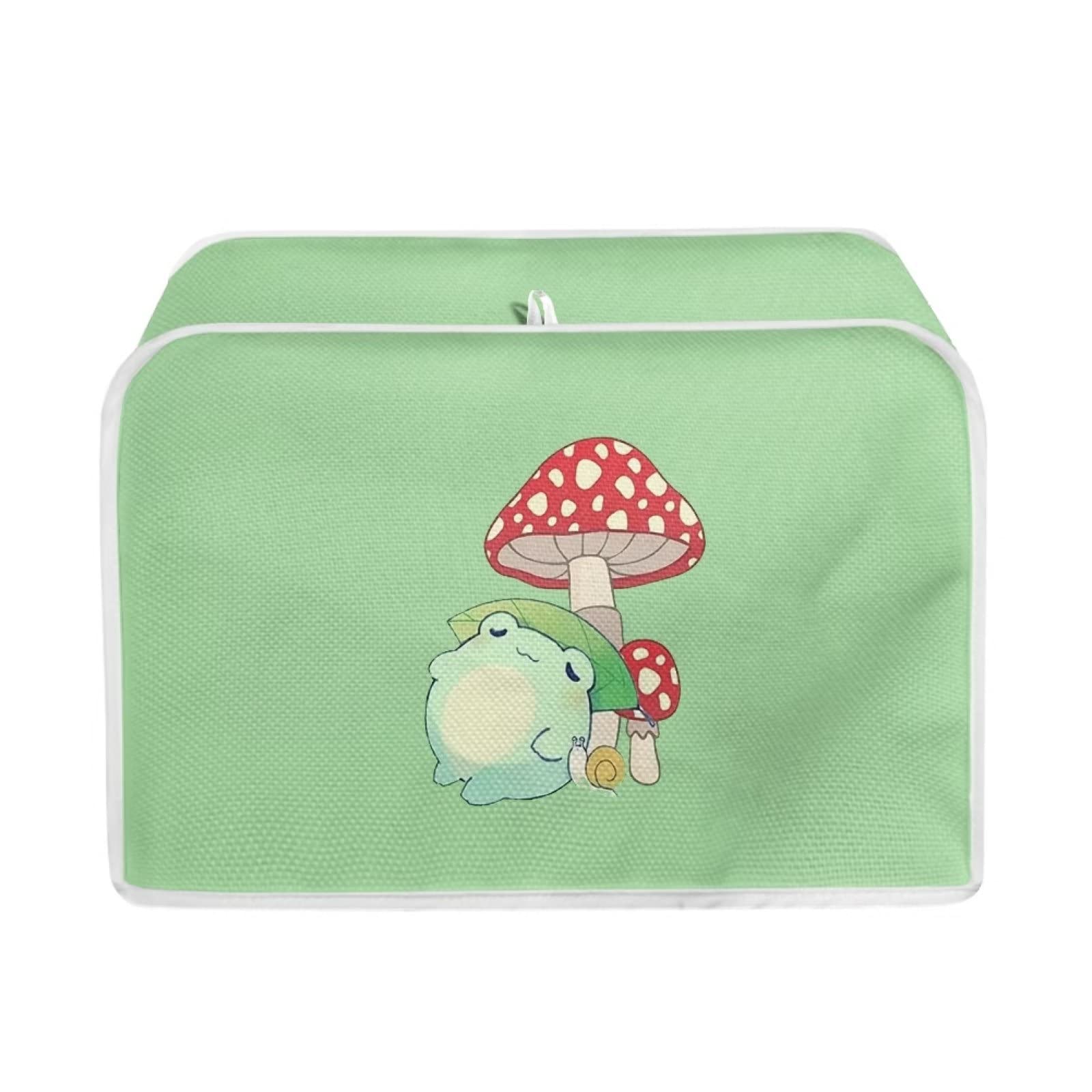 Cute Frog & Mushroom Print Universal Two Slice Toaster Cover - Dust Proof Kitchen Appliance Protector for Toaster & Bread Maker - Perfect for Home, Kitchen, Dorm & Office Use