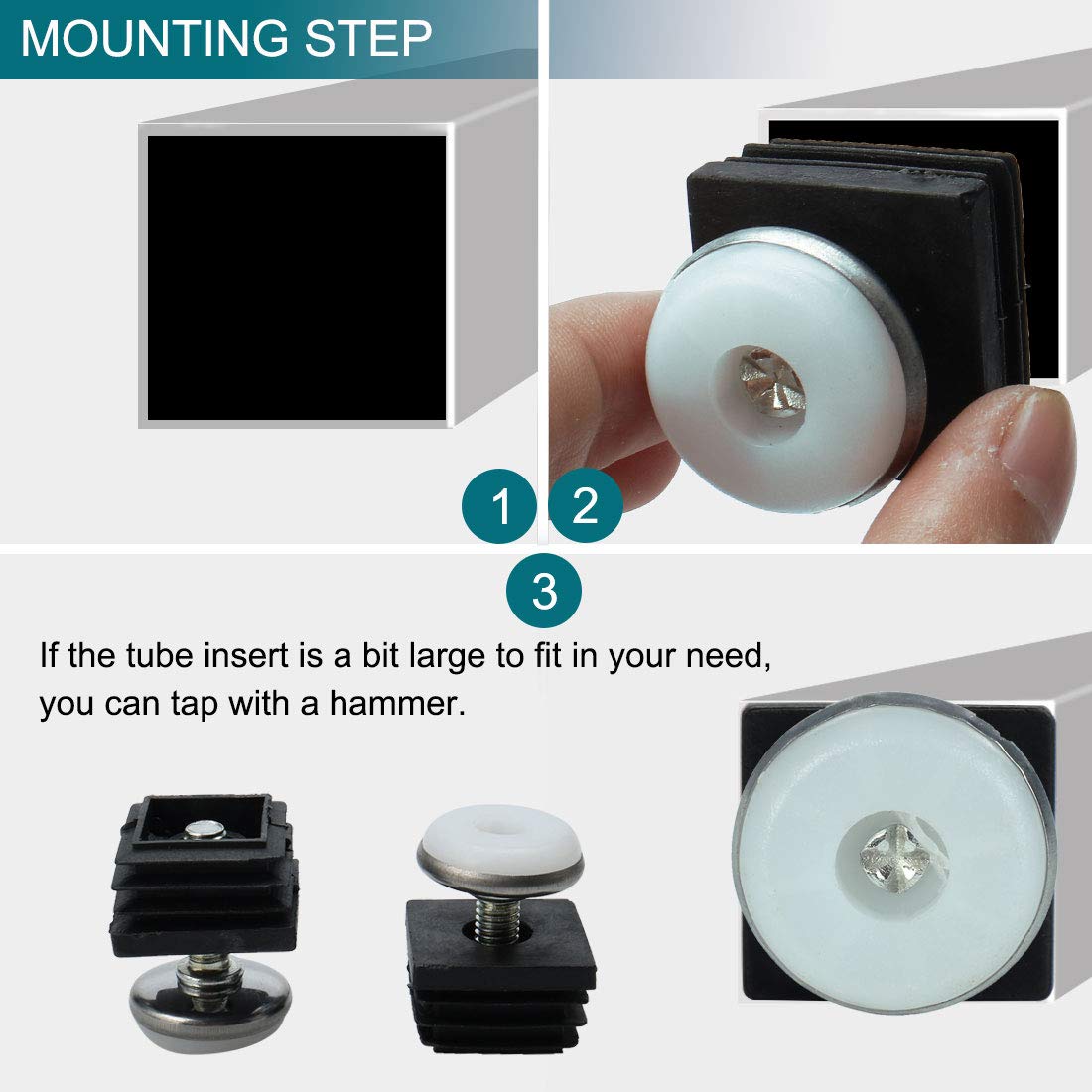 Adjustable Leveling Feet 25x25mm Square Tube Inserts Kit - Furniture Glides for Table & Desk Legs (2 Sets) - Perfect for Home Office, Workbench & Workshop Stability