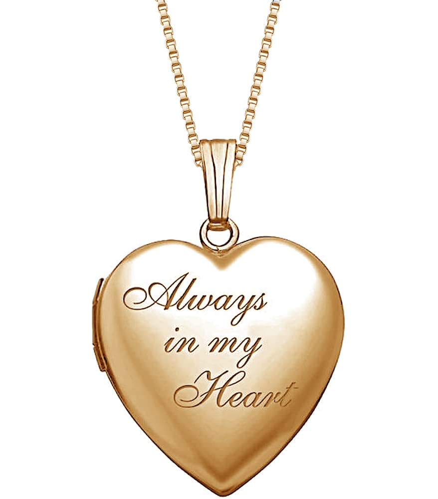 Personalized Always in My Heart Silver & Gold Heart Locket Necklace - 3/4 Inch Photo Pendant with 18