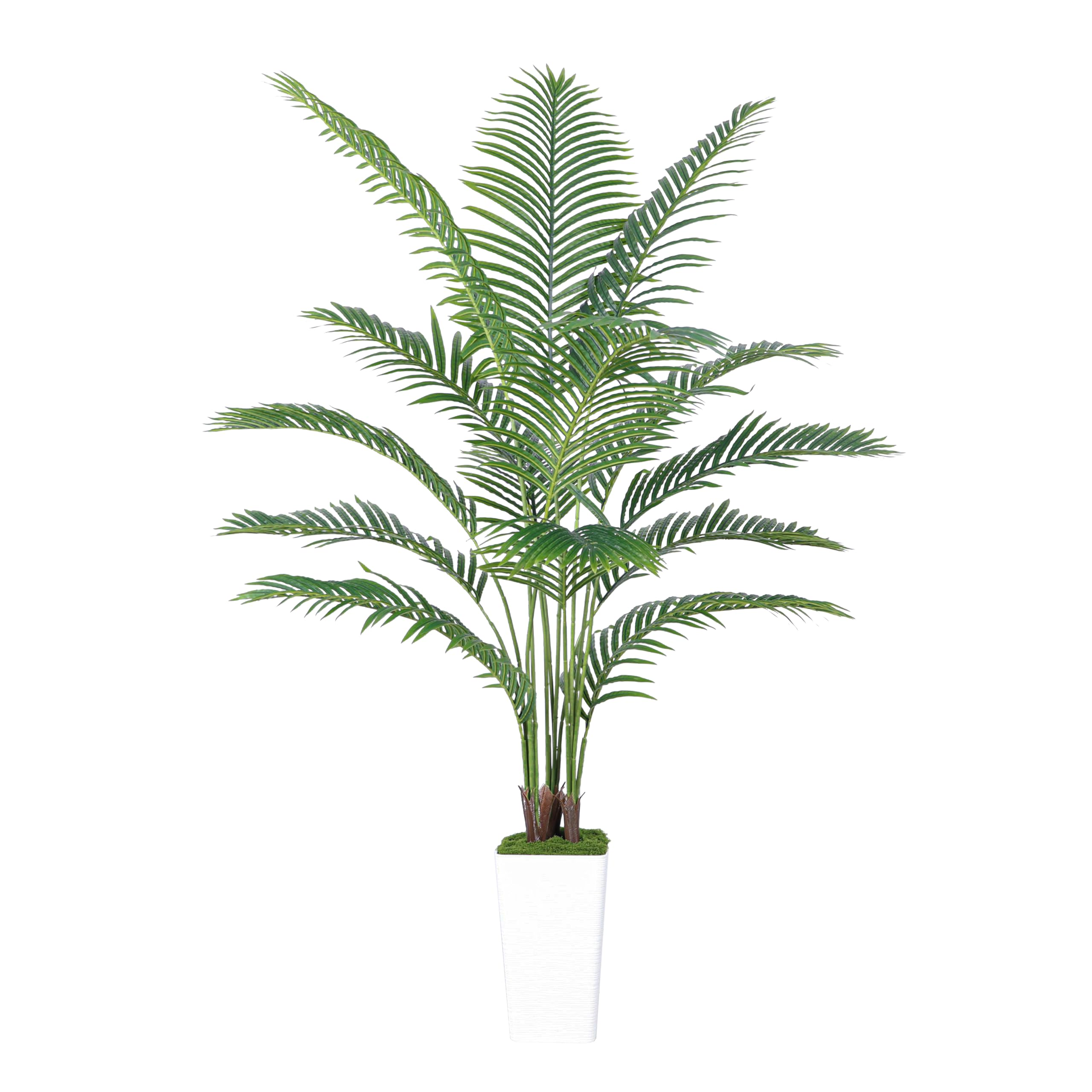 6FT Artificial Palm Tree - Realistic Fake Silk Areca Plant with White Tall Planter - Faux Tropical Floor Decor for Home, Office & Patio - Indoor/Outdoor Use