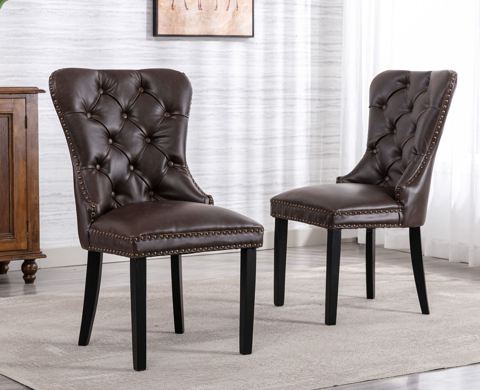 Shunzhi PU Leather Dining Chairs Set of 2 - Modern Tufted Elegant Side Chairs, Armless Rubber Wood Vintage Upholstered Chairs for Kitchen, Dining Room, Cafe & Office Decor | Comfortable Seating for Home & Commercial Use