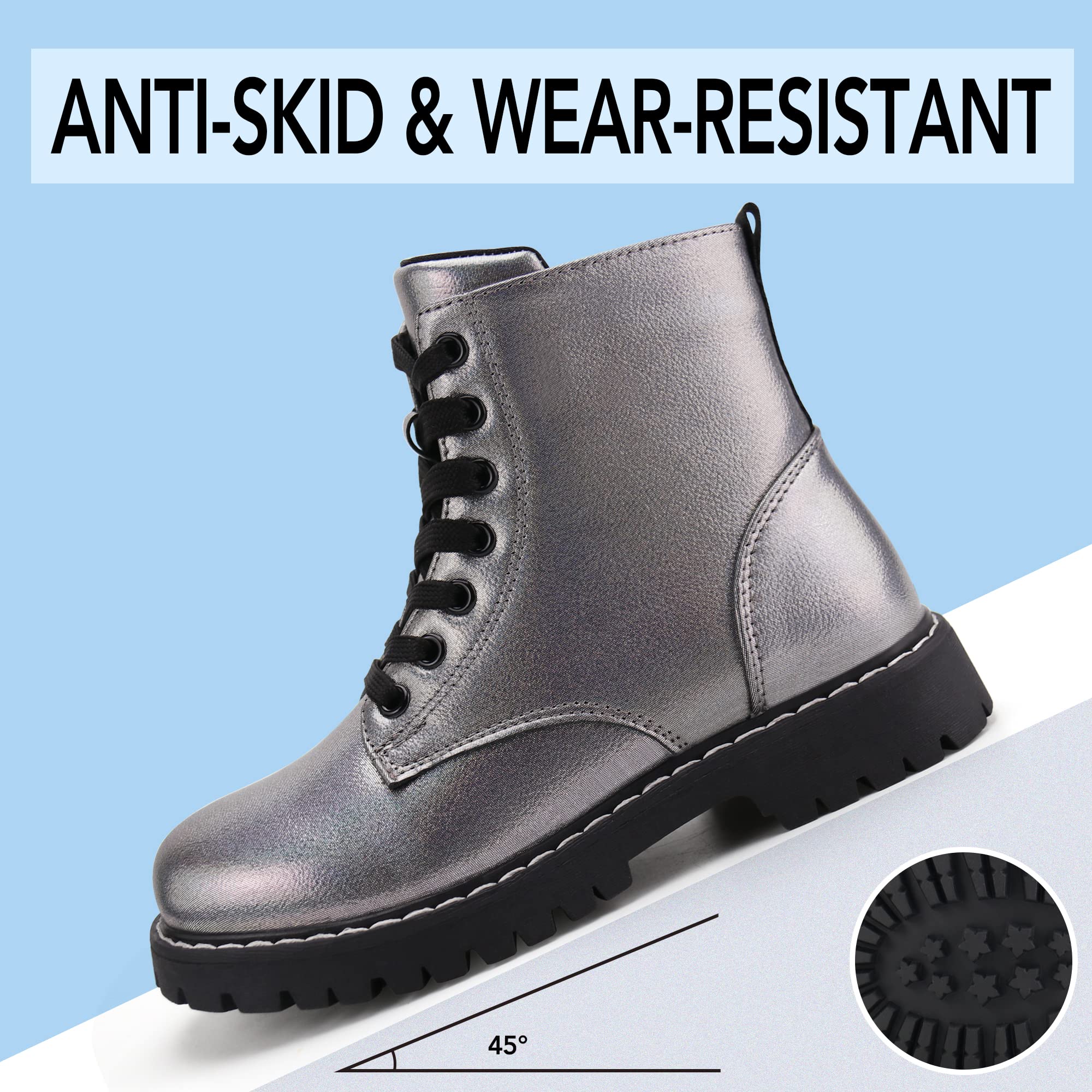 Firelli Kids Ankle Boots for Boys & Girls - Side Zipper & Lace Up Work Boots - Durable Combat Boots for School, Outdoor Play & Winter Adventures