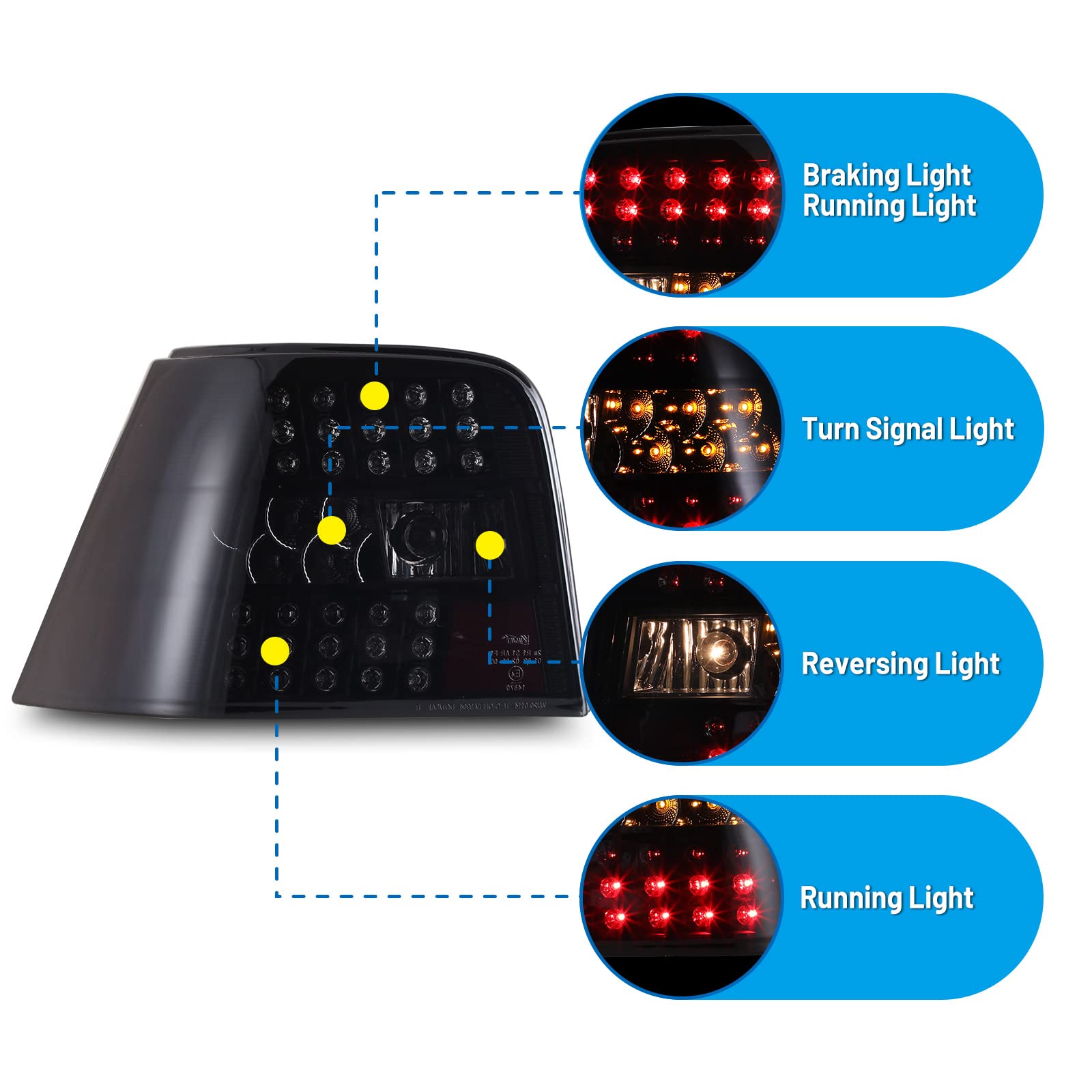 AUTOWIKI LED Tail Lights for Volkswagen GTI Golf MK4 (1999-2004) - Pair of Left & Right Rear Lamp Assemblies - Direct Replacement for Driver & Passenger Side - Perfect for Night Driving & Car Upgrades