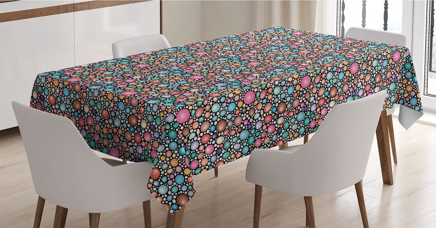 Ambesonne Geometric Tablecloth - Colorful Round Sea Stones Pattern, 60