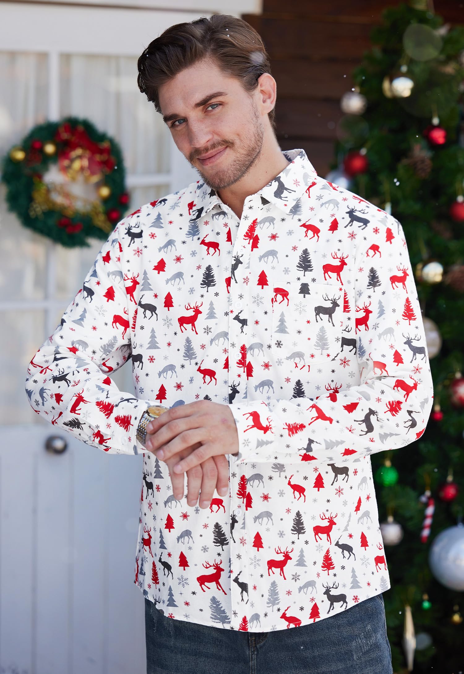 Arvilhill Men's Ugly Christmas Shirts - Long Sleeve Holiday Party Wear (S-XXL)