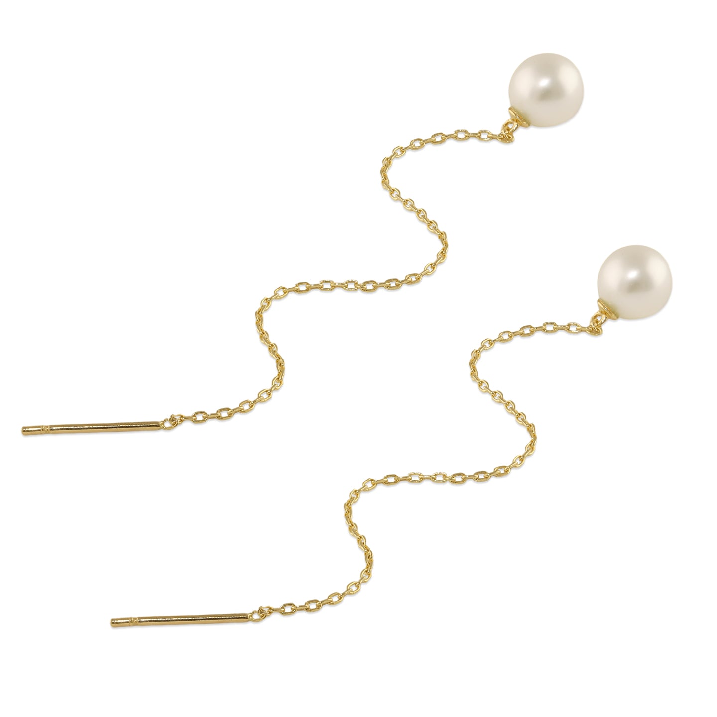 14K Solid Gold Pearl Threader Earrings for Women - Elegant Dainty Jewelry for Everyday Wear, Parties & Special Occasions