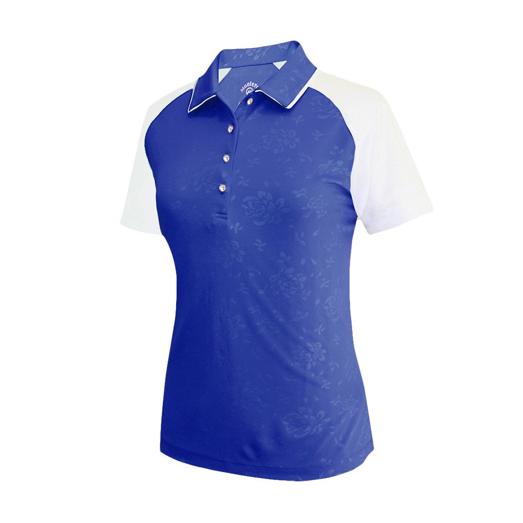 Monterey Club Women's Rose Embossed Contrast Polo Shirt #2446 - Stylish Casual Wear for Golf, Office & Everyday Outfits