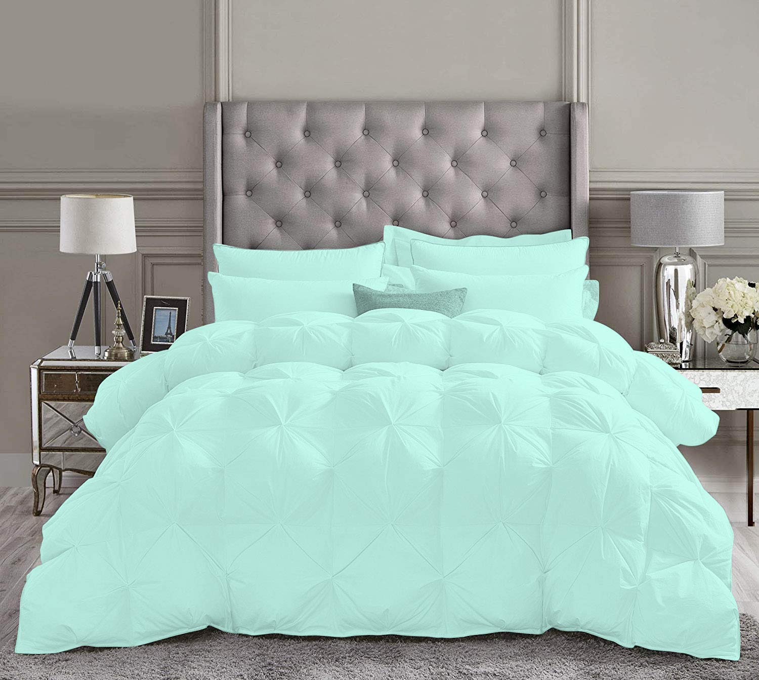 Soft 500 GSM Mint Green 5-Piece Pinch Pleated Twin XL Comforter Set with Duvet Insert - 1000 Series Egyptian Cotton Bedding (Comforter + 4 Pillowcases) for Cozy Bedroom Decor & Guest Room Luxury