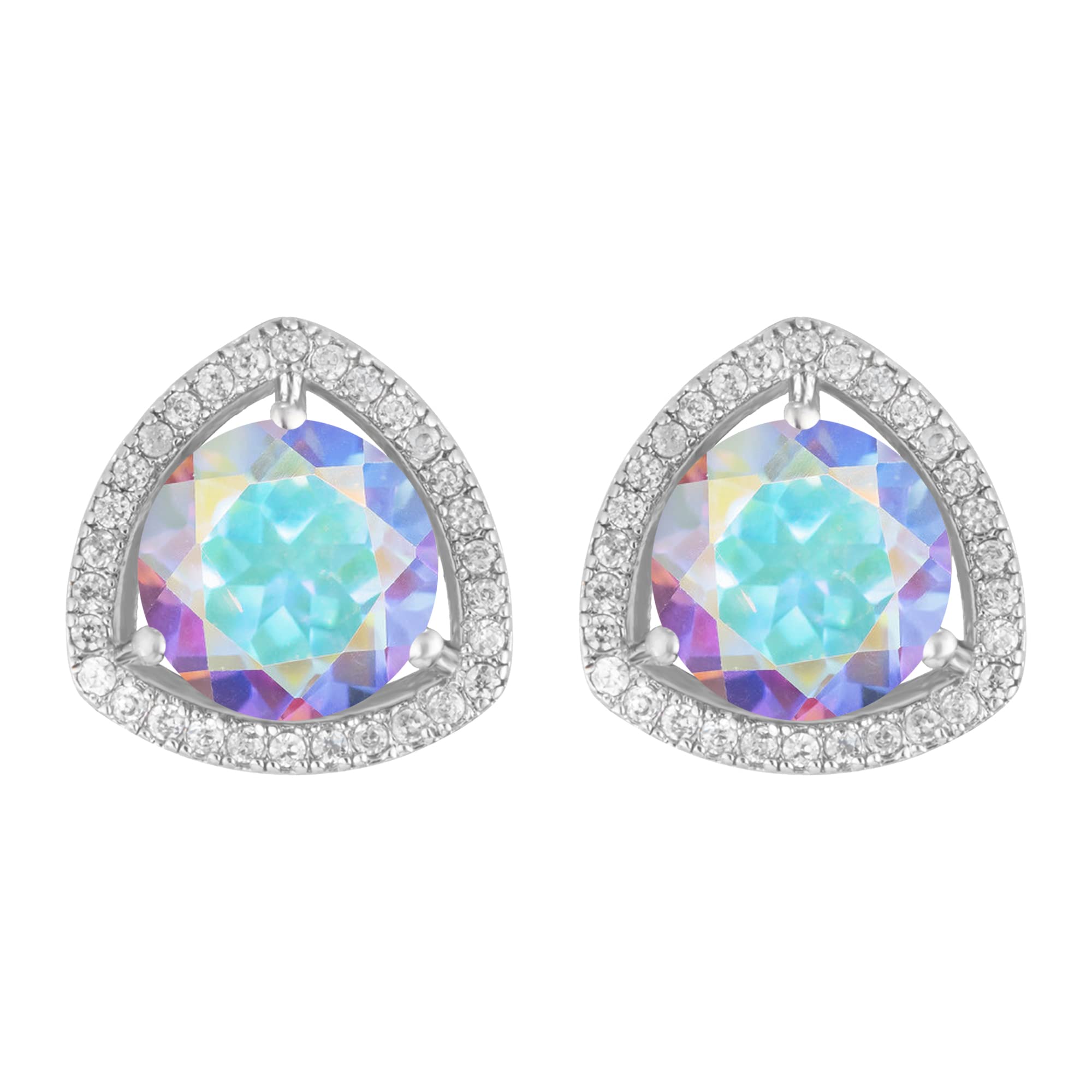Sterling Silver Opal & Topaz Halo Stud Earrings for Women - Mercury Opal & White Topaz Gemstone Jewelry - Perfect for Weddings, Parties & Everyday Wear