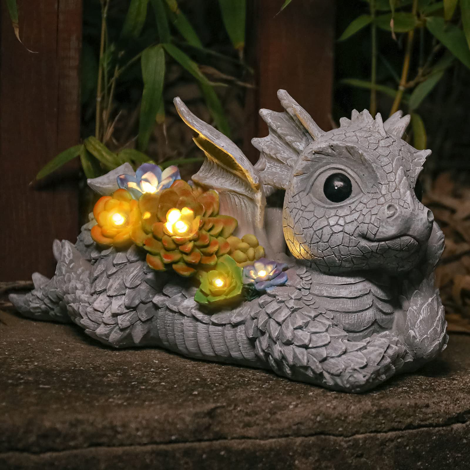 Ovewios Solar LED Dragon Garden Statue - Waterproof Outdoor Decor with Resin Succulent Base for Lawn, Patio & Yard - Perfect for Asian-Themed Gardens, Fairy Tale Landscapes & Unique Gift Ideas