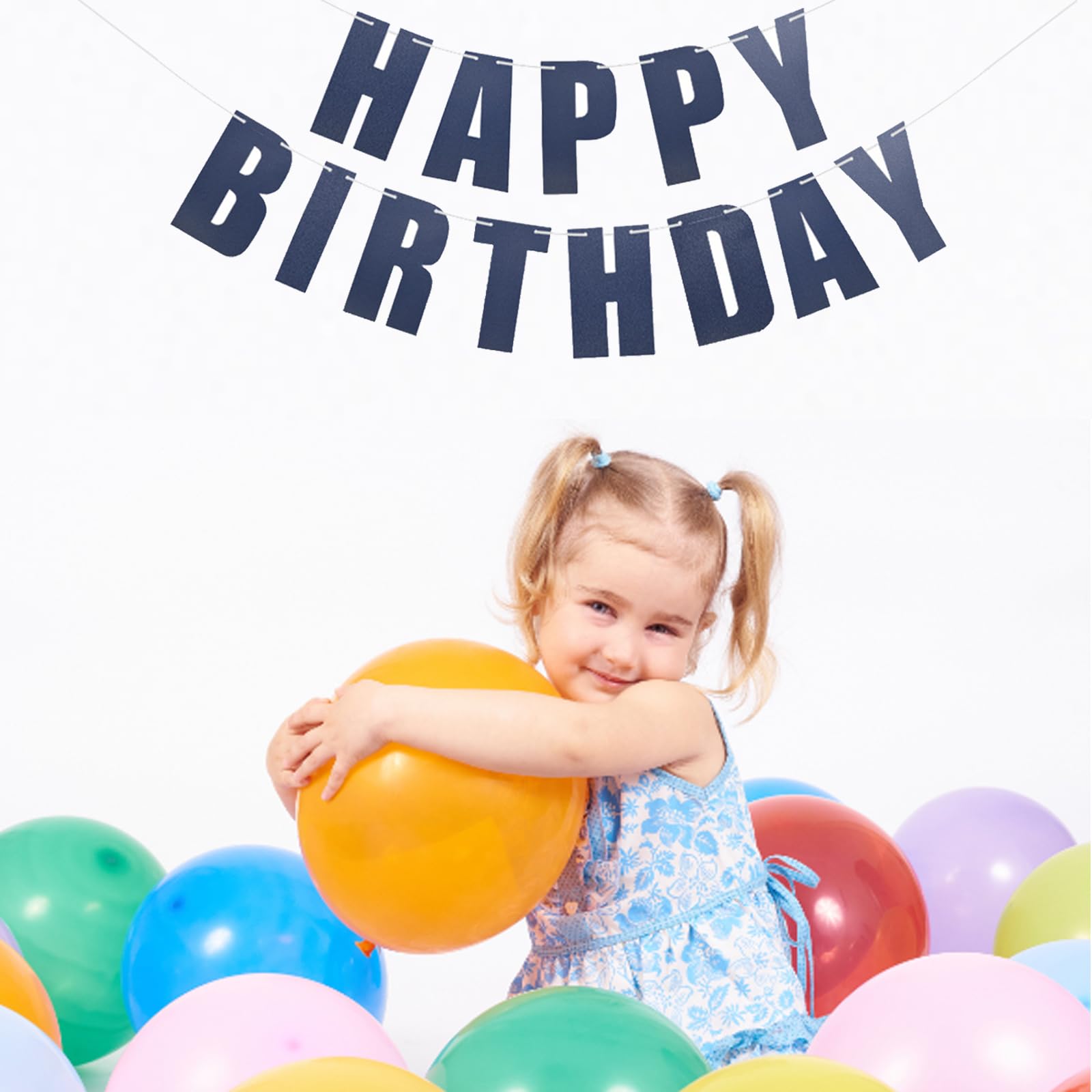 MEETINGU Dark Blue Happy Birthday Banner & Bunting - Party Decoration Supplies for Adults, Kids, Baby Showers & Birthday Celebrations | Perfect for Indoor & Outdoor Hanging Decor