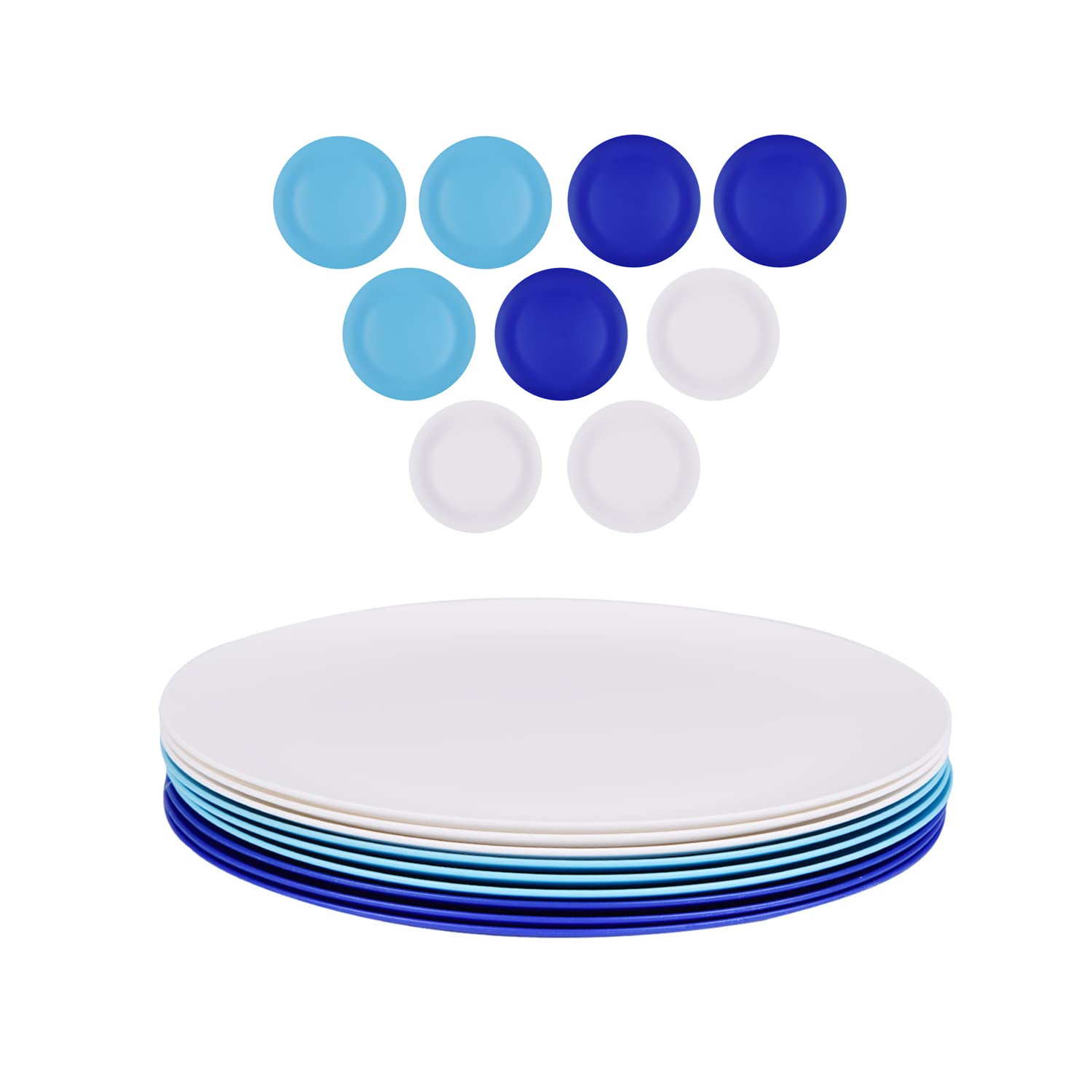Fulong 10-Inch Plastic Plates Set of 9 - Reusable Dinner Plates for Home, School, Camping & Outdoor Use - Durable Round Dishware for Parties, Picnics and Everyday Meals