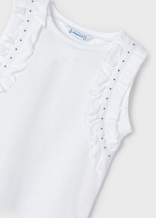 Girls Ruffle Trim Tank Top - White | Casual Summer Outfit for Kids, Playdates & Beach Wear