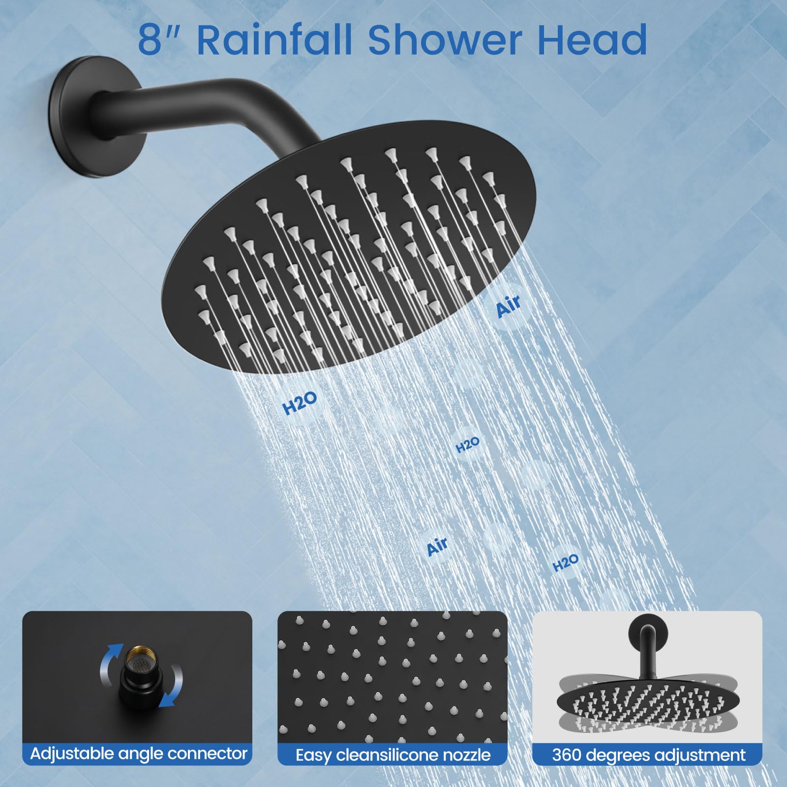 Premium Matte Black Round Shower System Set - 3-Function Rain Shower Faucet with 2-Function Handheld & 8-Inch Shower Head - Wall Mount Tub Spout Combo for Modern Bathrooms | Perfect for Spa-Like Relaxation & Daily Refreshment