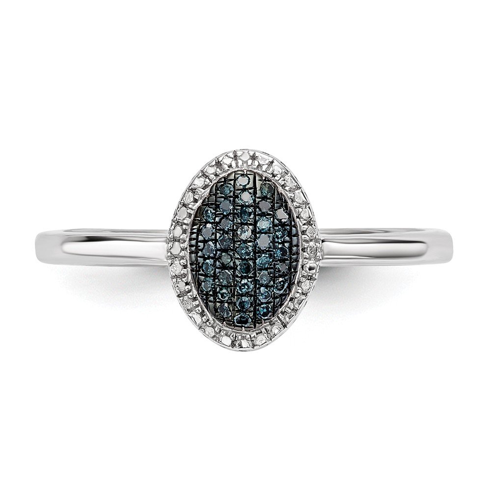 925 Sterling Silver Blue & White Diamond Oval Ring (0.057 ct) - Elegant Jewelry for Women, Perfect for Weddings, Anniversaries & Special Occasions | Diamond2Deal
