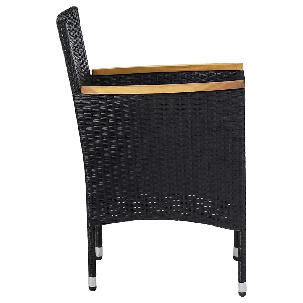 Space-Saving 3-Piece Black Rattan Patio Dining Set with Cushioned Chairs & Glass Table - Fast Shipping | Perfect for Small Gardens, Balconies & Outdoor Entertaining