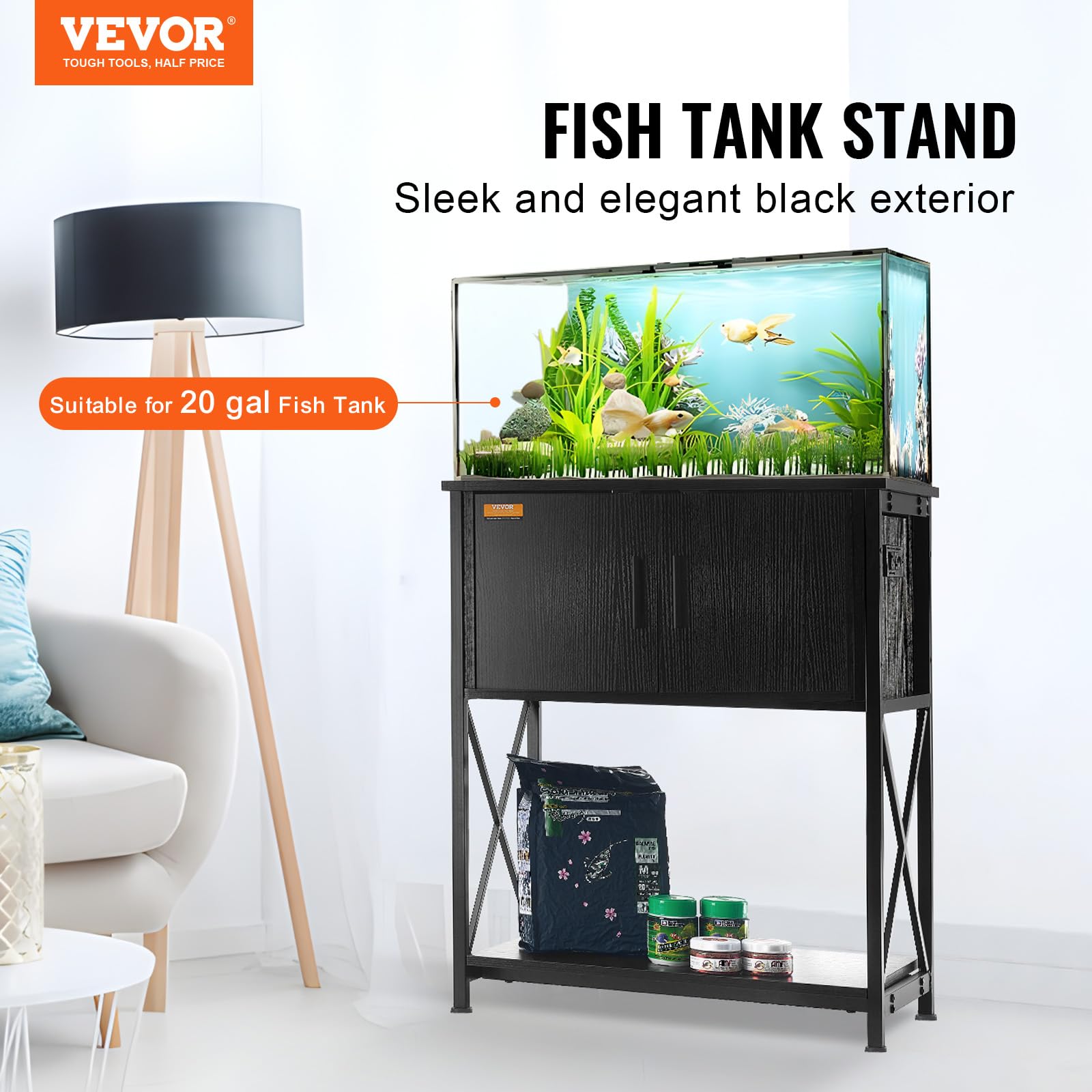 VEVOR 20 Gallon Aquarium Stand - Heavy Duty Steel & MDF Fish Tank Stand for Reptiles & Turtles (25.6