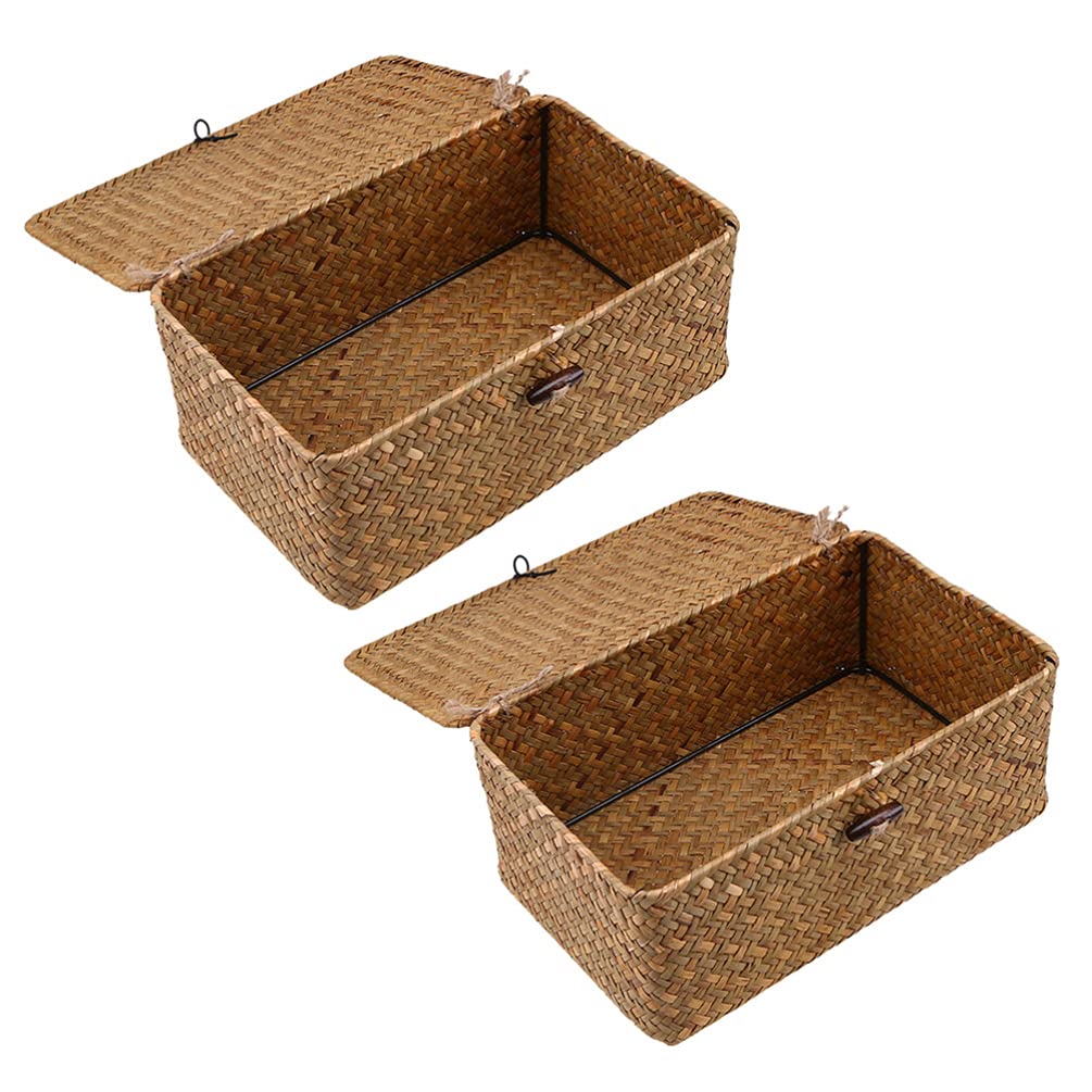 Hemoton 2-Pack Woven Storage Baskets - Natural Sea Grass Organizer Bins for Home, Bathroom, Kitchen & Office Organization | Perfect for Shelves, Countertops & Closets