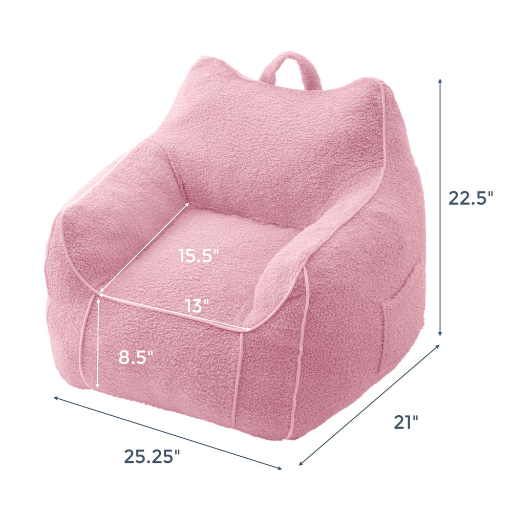 MAXYOYO Sherpa Kids Bean Bag Chair - Soft Fluffy Bean Bag Couch with Decorative Edges for Children's Room, Nursery, Playroom & Bedroom (Light Pink) - Perfect for Reading, Relaxing & Playtime
