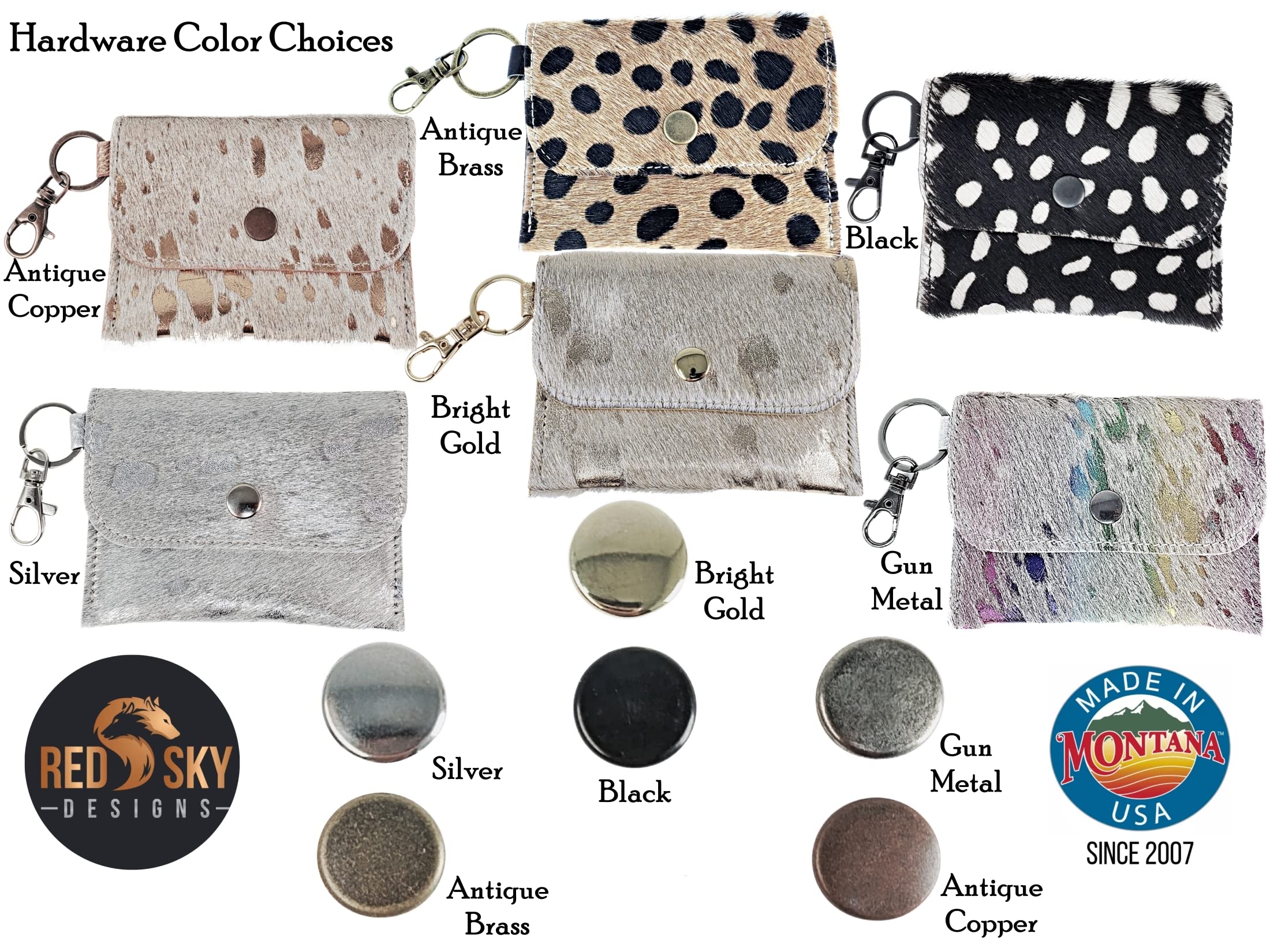 Premium Acid Wash Cowhide Keychain ID Card Wallet - Secure Business Card Holder with Hair-On Leather, Clip for Large Purses & Easy Grab & Go (Silver Acid Wash) | Perfect for Office, Travel & Everyday Use