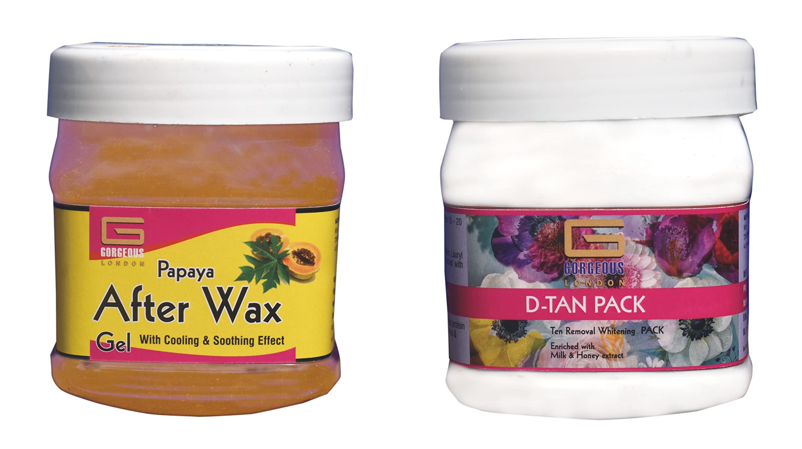 London Papaya After Wax Gel & D-Tan Pack Combo (2 x 450ml) - Post-Waxing Skin Soothing & Tan Removal for Smooth, Glowing Skin - Perfect for Salon & Home Waxing Care