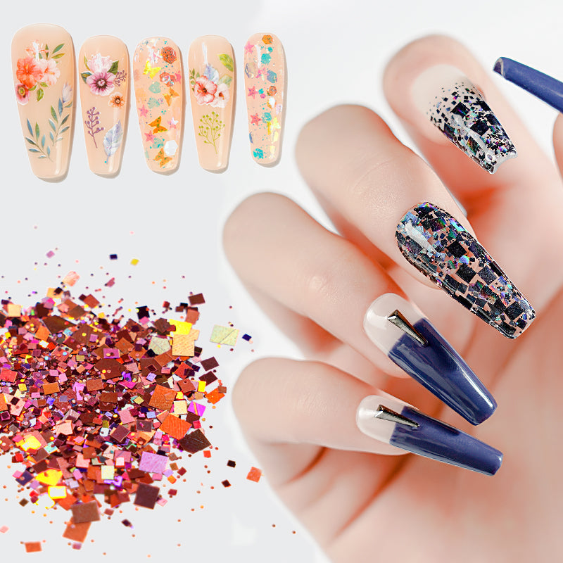 12 Jars Multicolor Glitter Sequins for Nail Art - DIY Manicure, Acrylic Nails, Gel Polish, and Party Makeup Designs