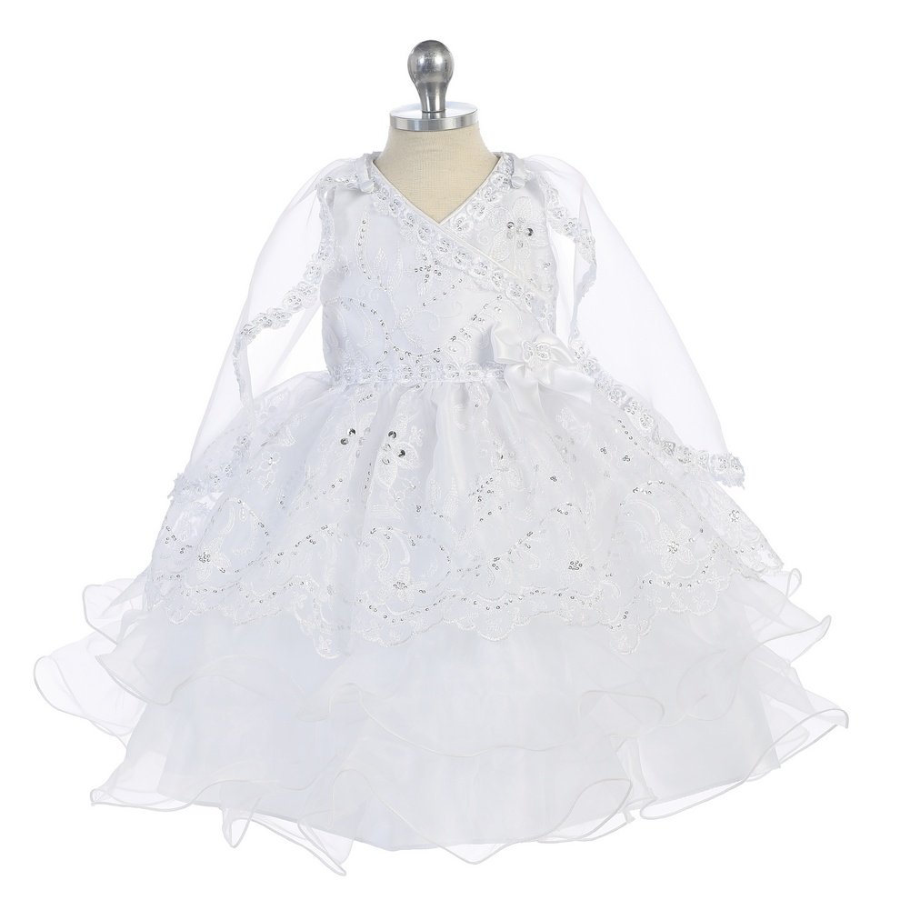 Little Girls White Organza Ruffles Christening Dress - Size 5 | Elegant Baptism Gown for Baby Girls | Perfect for Christenings, First Communions & Special Occasions