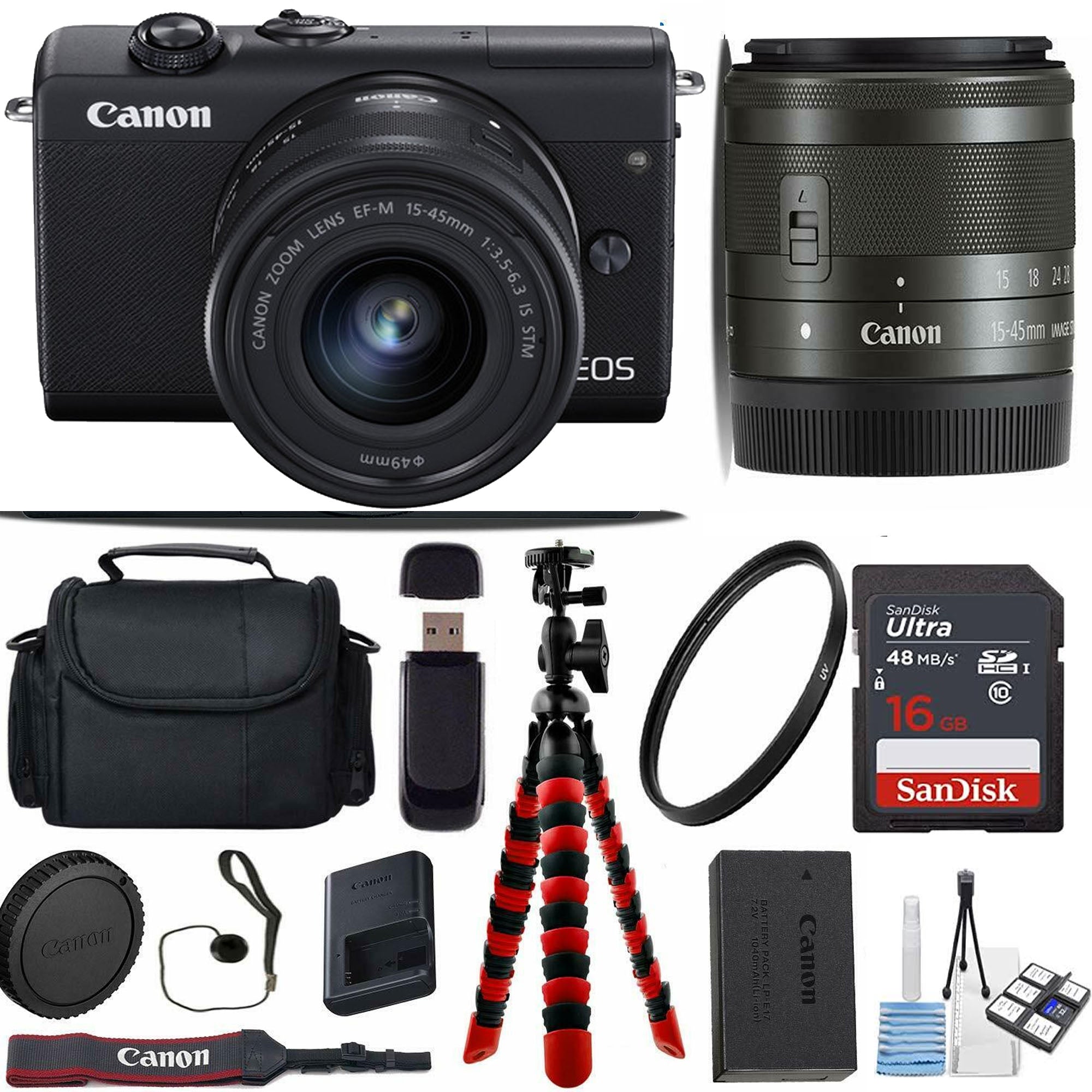 Canon EOS M200 Mirrorless Digital Camera Kit with 15-45mm Lens, Tripod, UV Filter, Case & Card Reader - Perfect for Travel, Vlogging & Photography Enthusiasts