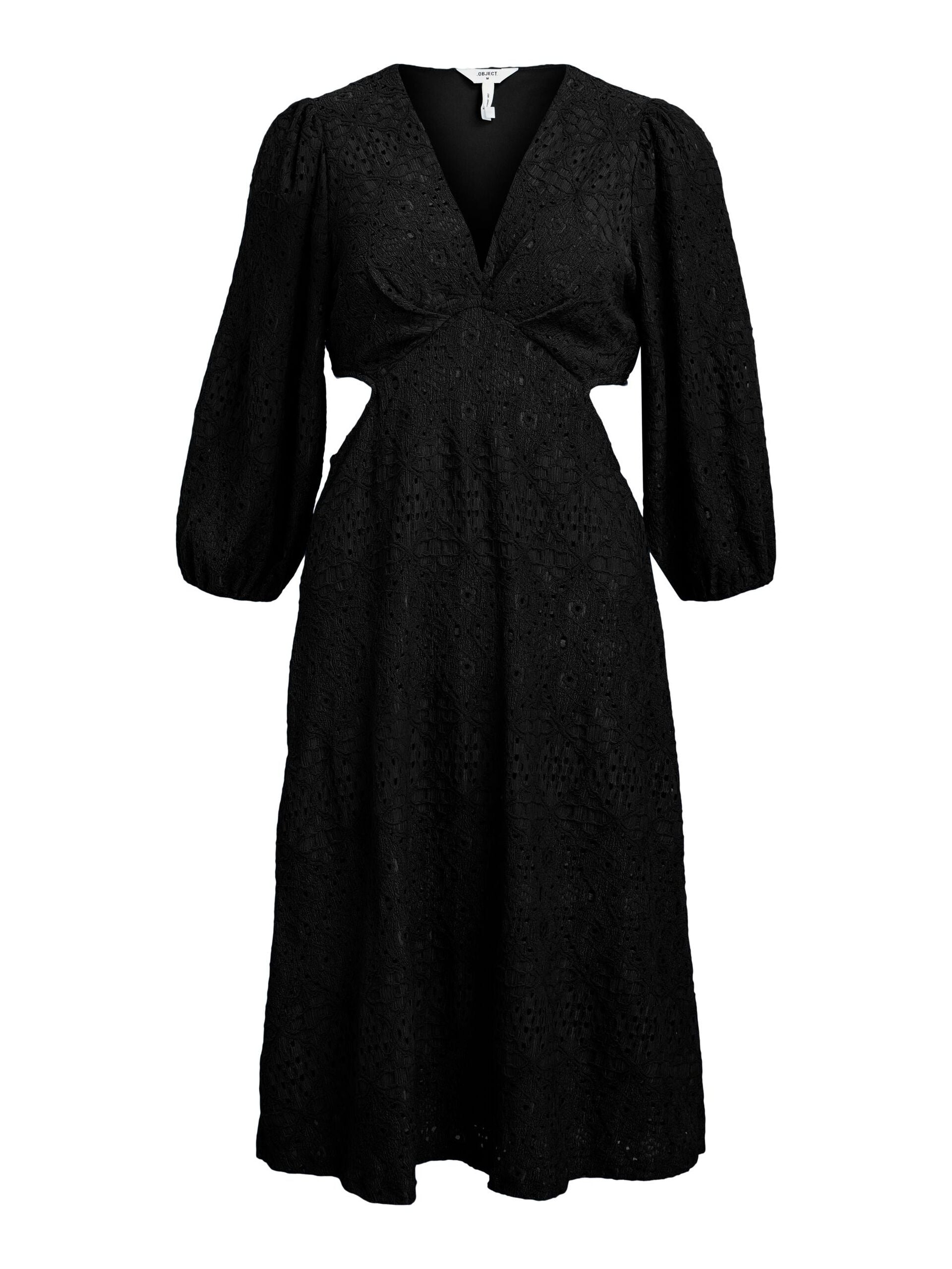 Angelle Midi Dress for Women - Elegant Black Knee-Length Dress for Casual Wear, Office & Special Occasions