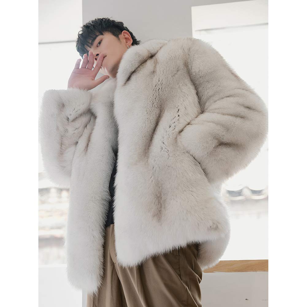 Denny&Dora Men's Fox Fur Coat - Premium Long Winter Jacket for Warmth & Style | Ideal for Cold Weather, Outdoor Adventures & Fashionable Winter Outfits