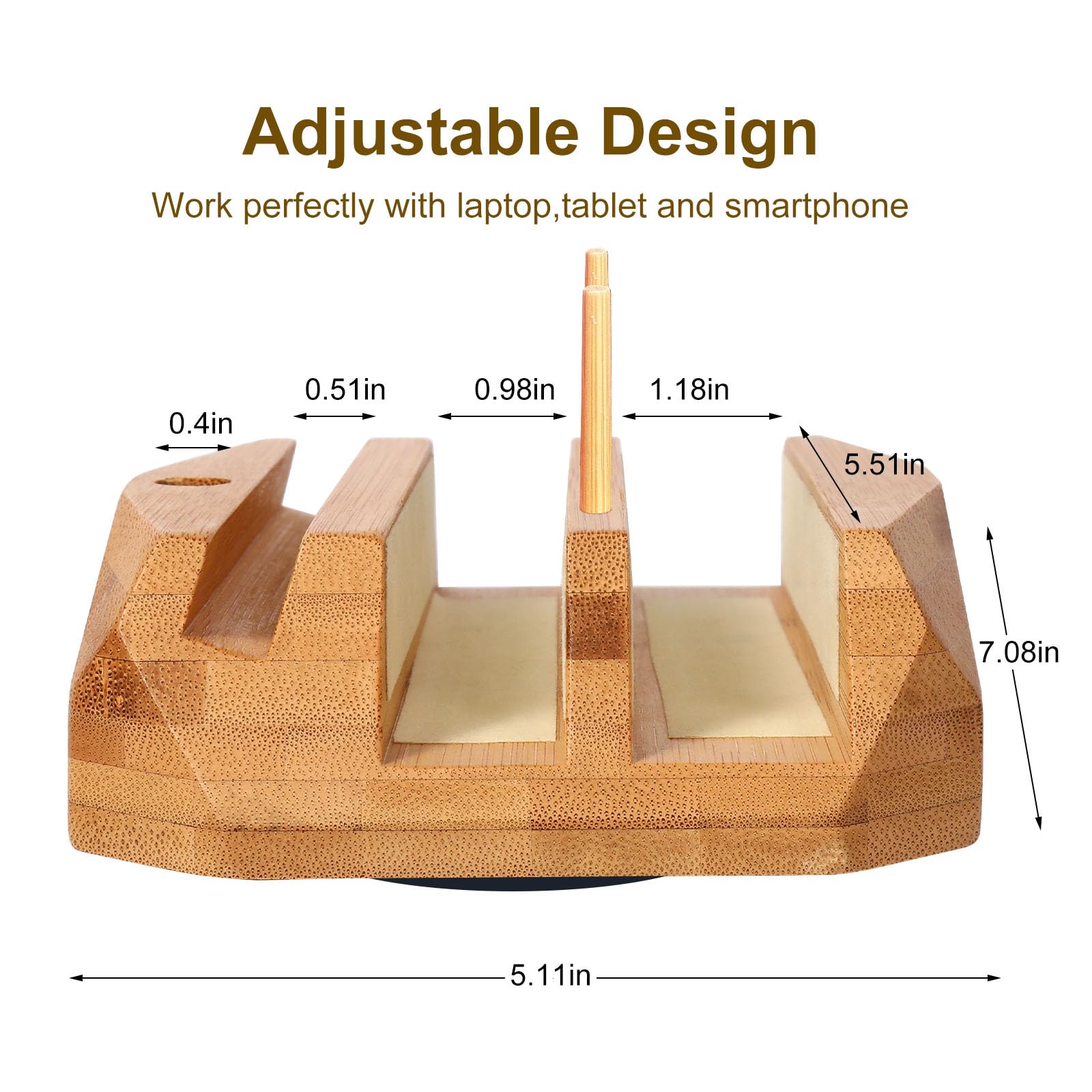 Vertical Wood Laptop Stand with 3 Slots - Walnut Laptop Holder for MacBook, Surface Pro, Samsung, HP, Dell, Chromebook - Perfect for Desk Organization and Space Saving