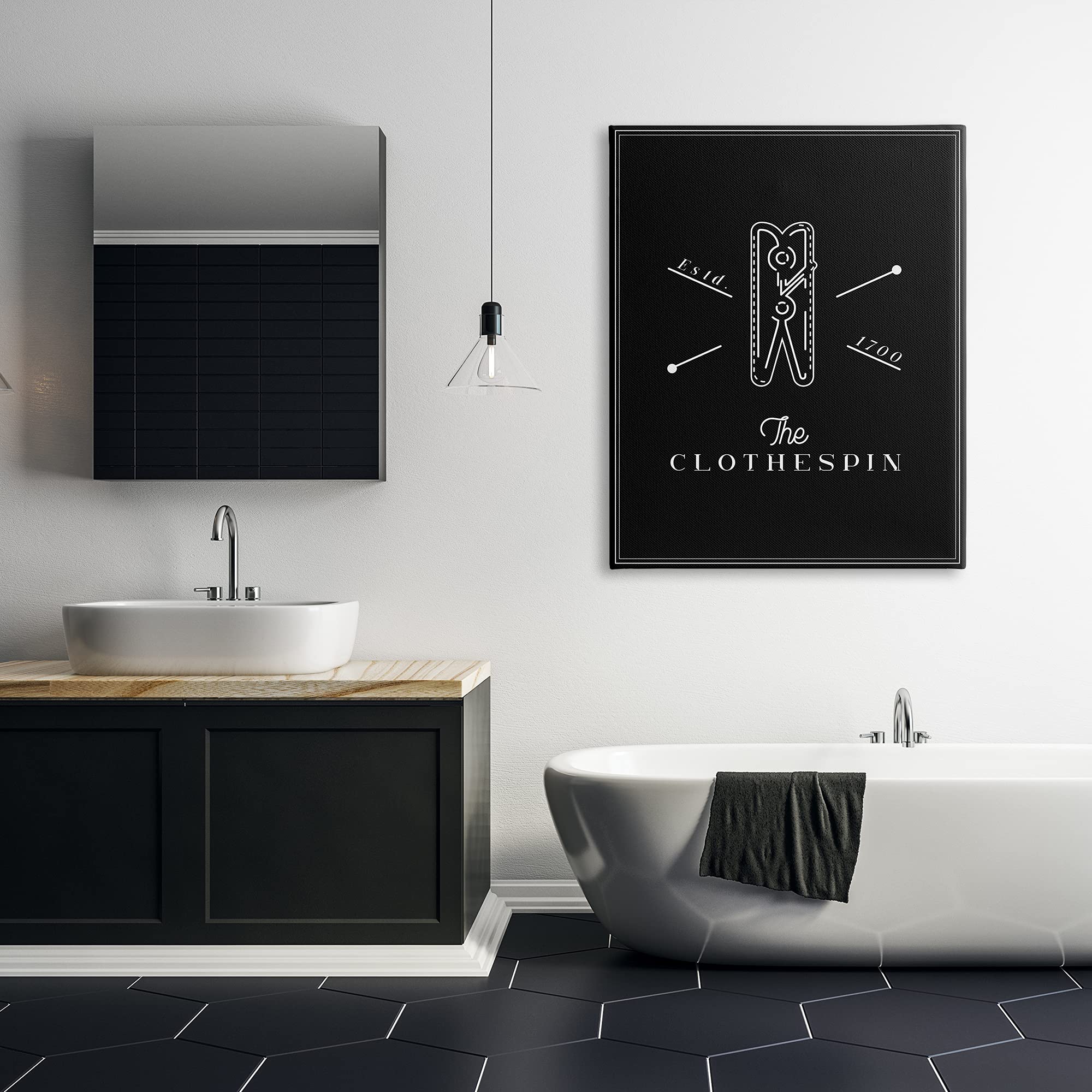 Stupell Industries Minimalist Black Clothespin Wall Art - Laundry Room Decor & Home Sign for Washing Area, Bedroom, or Kitchen
