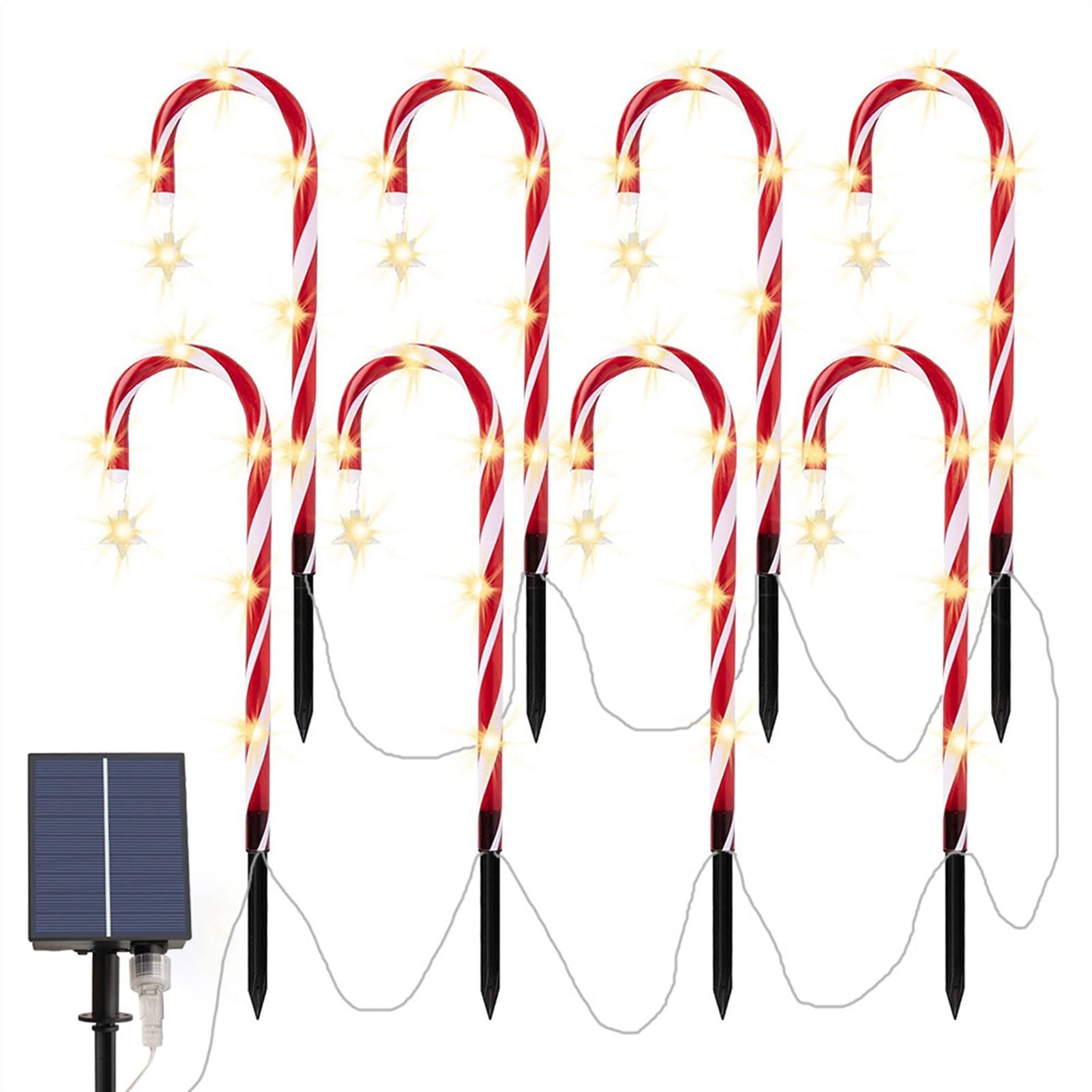 WHYSFX Solar Christmas Candy Cane Lights Outdoor - 8pcs Waterproof LED Lawn Lamps for Garden, Yard, Landscape - Warm White & Multi-Color Options - Perfect for Holiday Decorations, Christmas Tree Lighting, and Pathway Illumination