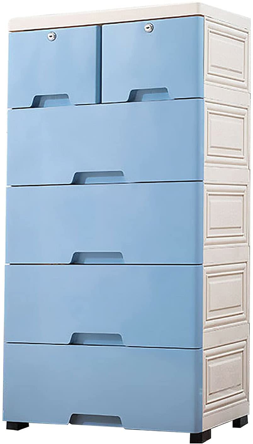 DENEST 6-Drawer Plastic Dresser for Kids - Portable Closet Organizer with Wheels, Bedroom Storage Cabinet for Clothes, Toys & Accessories - Perfect for Nursery, Dorm Room or Small Space Organization (Blue)