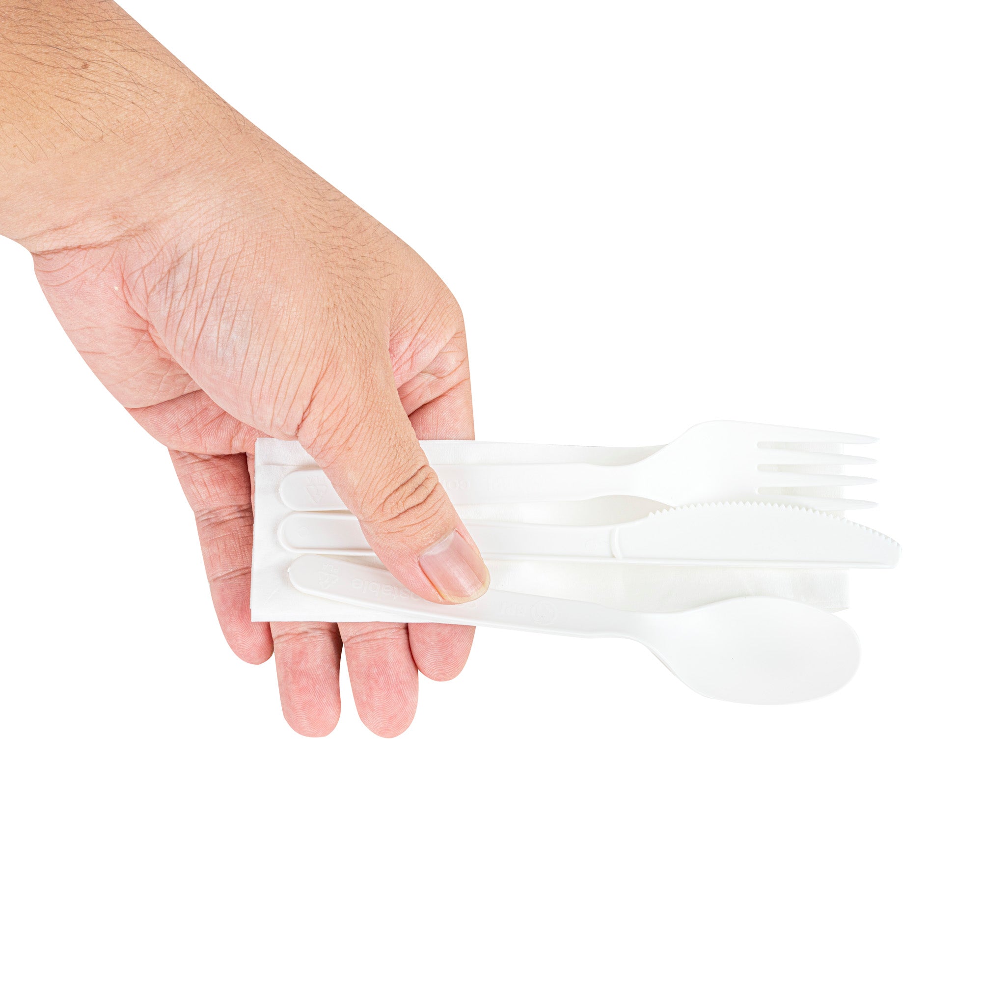 Eco-Friendly Compostable White PLA Plastic Cutlery Set with Napkins & Salt/Pepper Packets - 500 Count Box (6.25