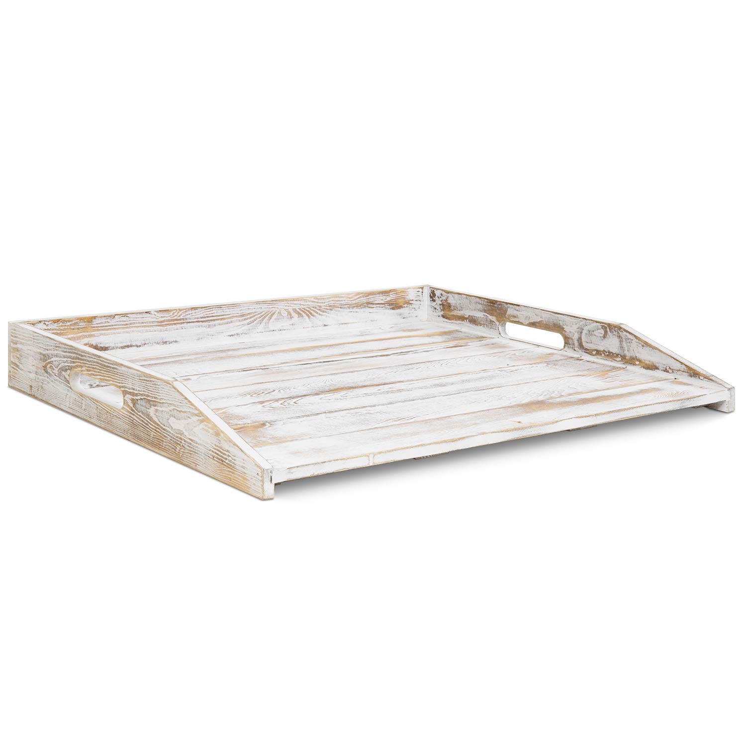 MyGift 30 Inch Extra Large Solid Wood Noodle Board - Rustic White Washed Kitchen Stove Cover with Cutout Handles - Oversized Decorative Serving Tray for Countertops - Perfect for Pasta Making, Baking, and Holiday Entertaining