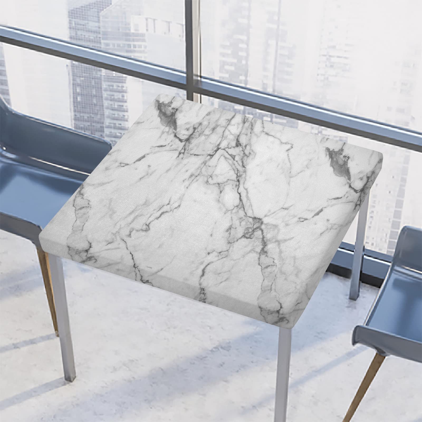 White Gray Marble Square Tablecloth with Elastic Edge - Waterproof Wipeable Modern Art Fitted Table Cover for Dining Kitchen Party (34x34 Inch) - Perfect for Indoor Outdoor Patio Tables & Entertaining
