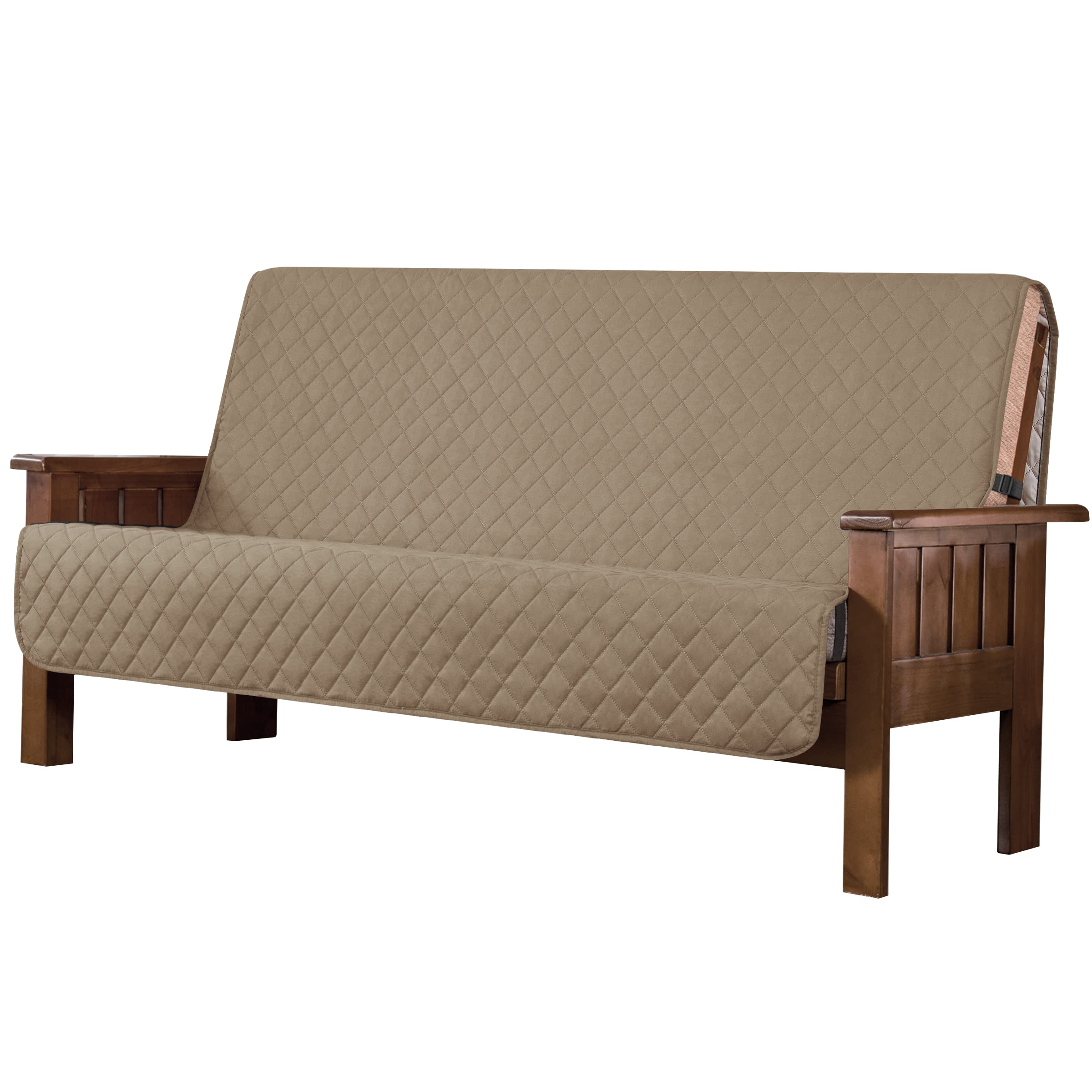 Reversible Futon Slipcover & Armless Couch Cover with Elastic Bands - Furniture Protector for Kids and Pets - Sand Color - Perfect for Living Room, Bedroom, and Dorm Decor